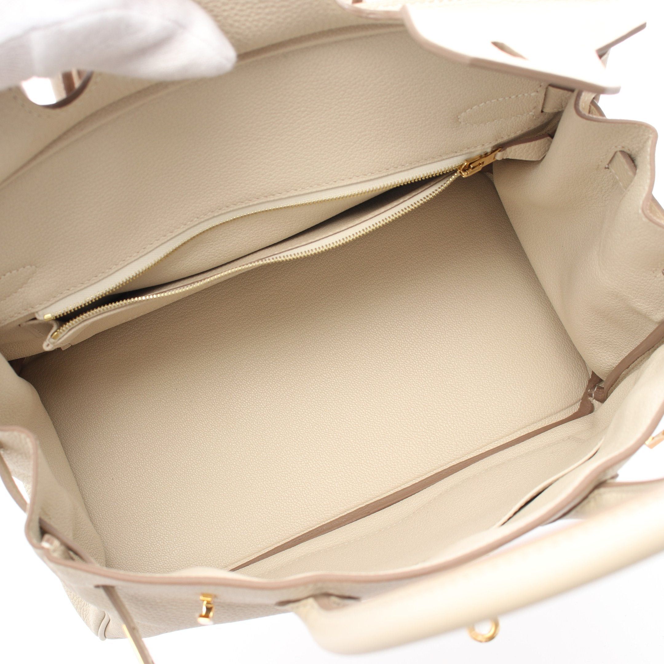 Hermes Birkin 30 Kure Handbag Clemence Leather Light Beige Gold Hardware Z Stamp