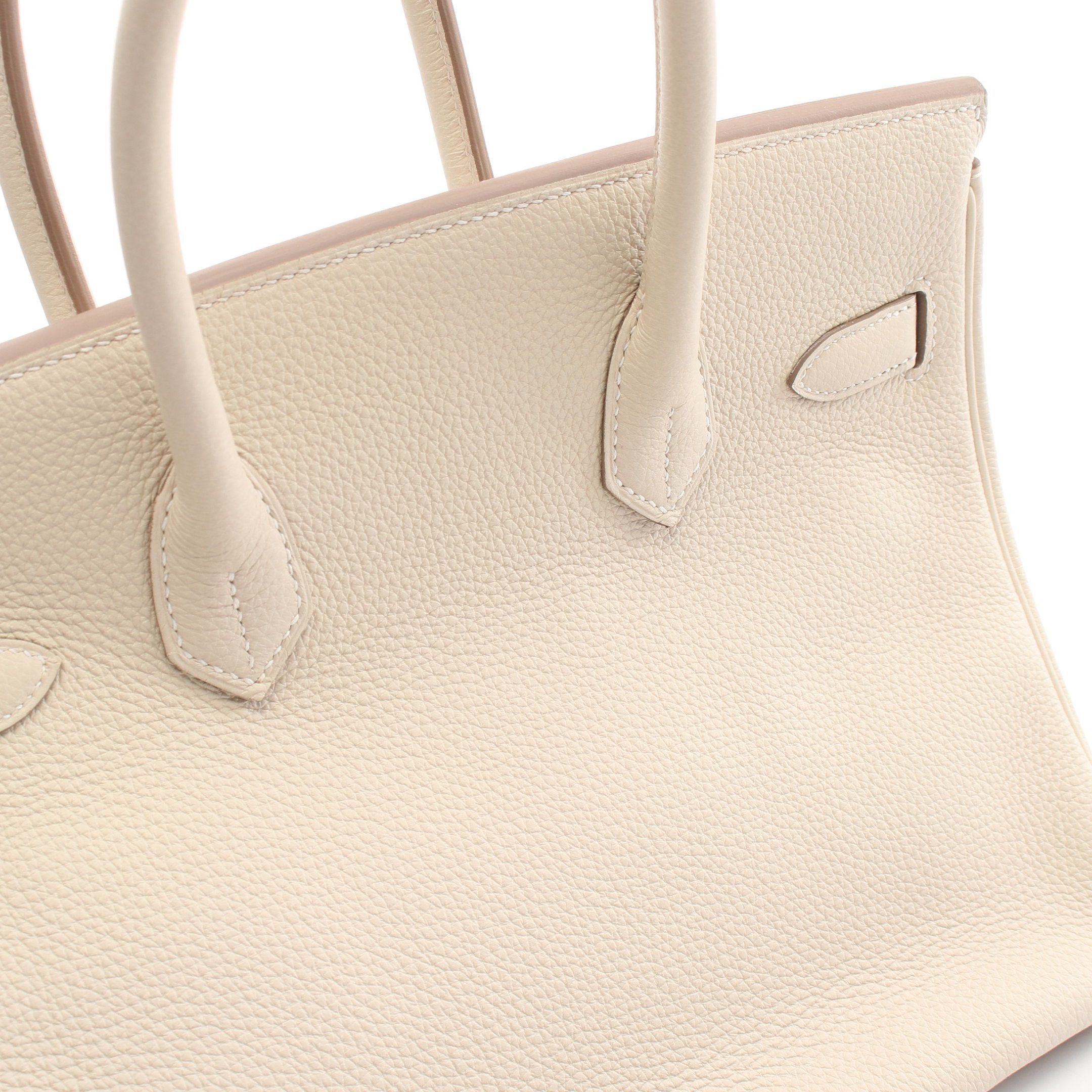 Hermes Birkin 30 Kure Handbag Clemence Leather Light Beige Gold Hardware Z Stamp