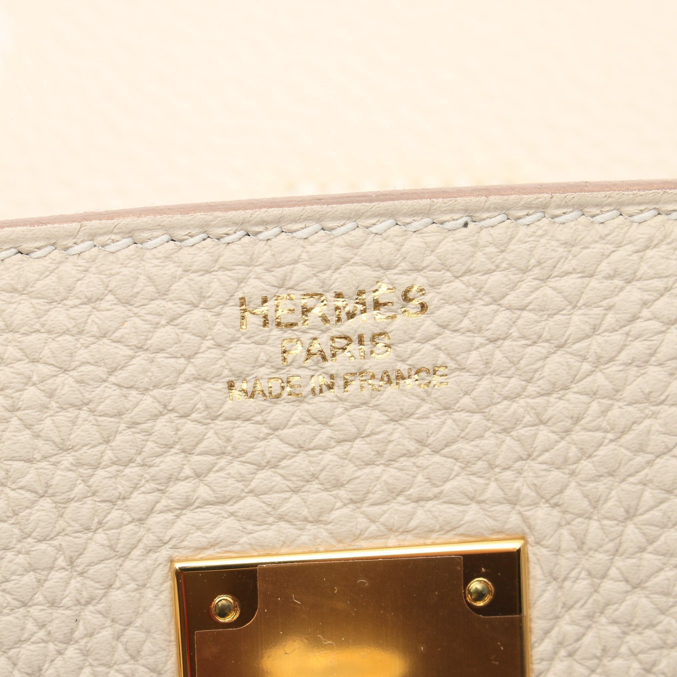 Hermes Birkin 30 Kure Handbag Clemence Leather Light Beige Gold Hardware Z Stamp
