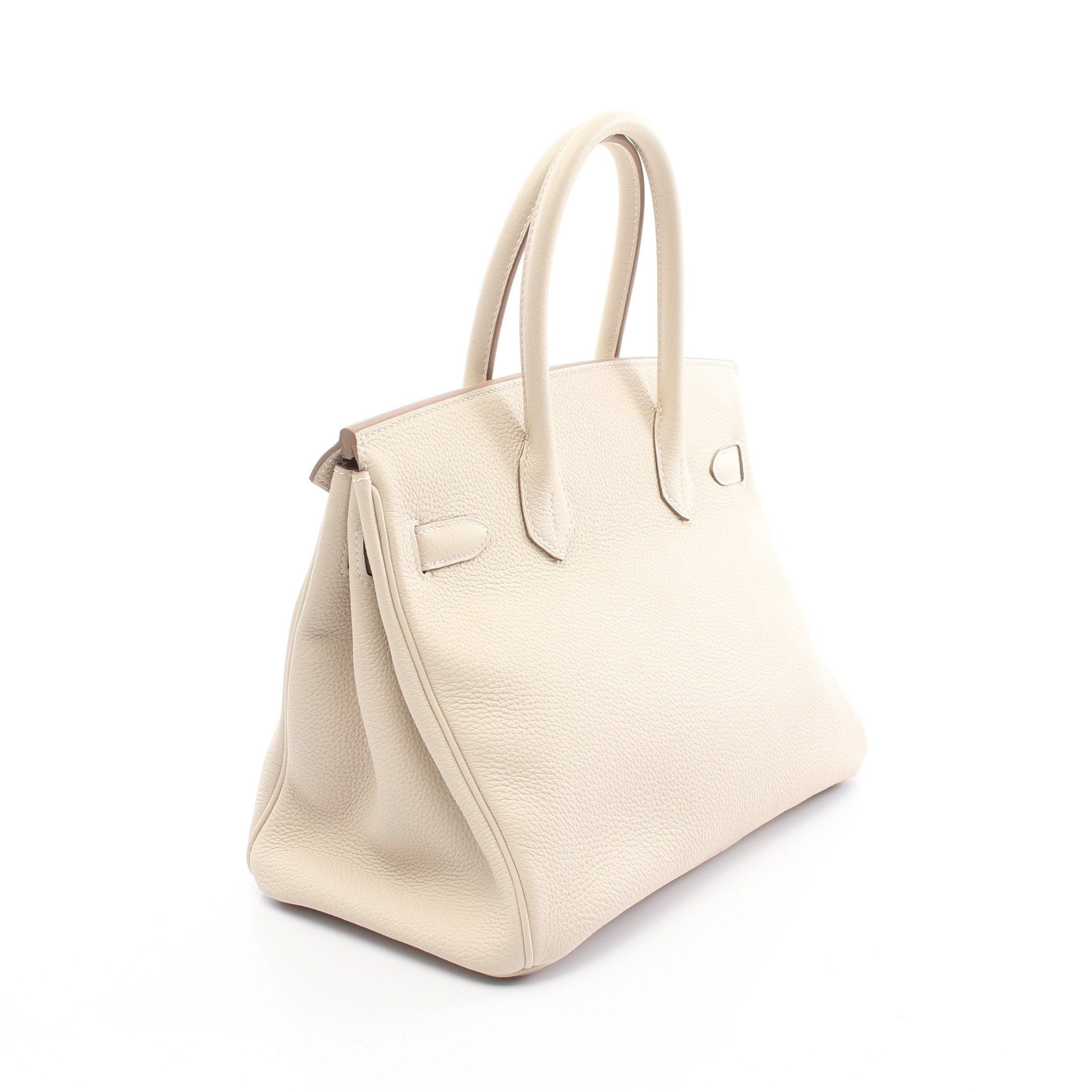 Hermes Birkin 30 Kure Handbag Clemence Leather Light Beige Gold Hardware Z Stamp