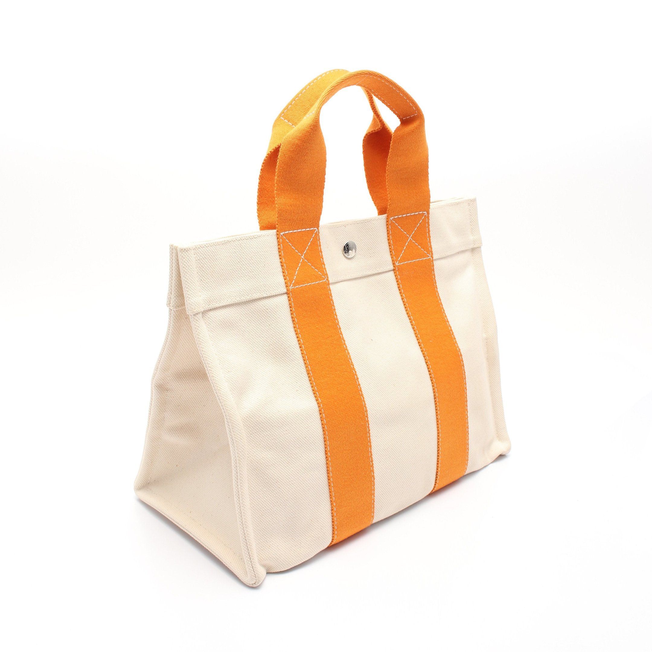 Hermes Hermes Bora Pm Handbag Tote Bag Canvas Ivory Orange Silver Hardware Size ONE SIZE - 2 Thumbnail