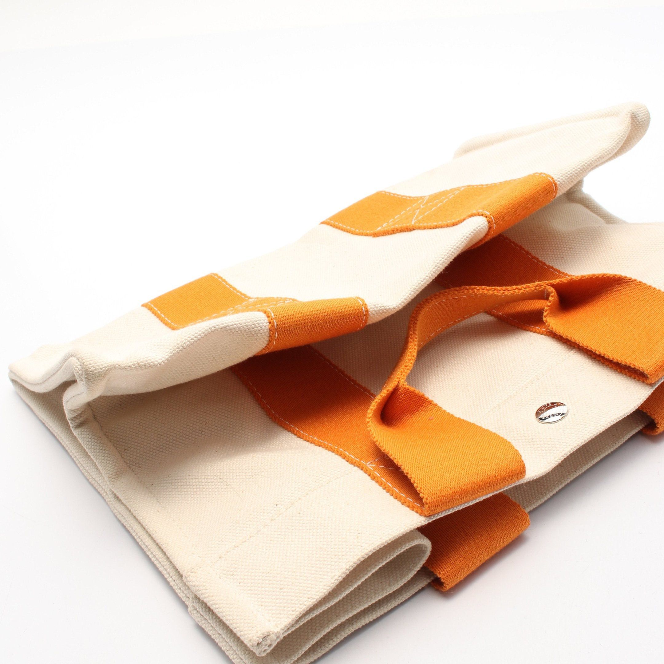 Hermes Hermes Bora Pm Handbag Tote Bag Canvas Ivory Orange Silver Hardware Size ONE SIZE - 6 Thumbnail