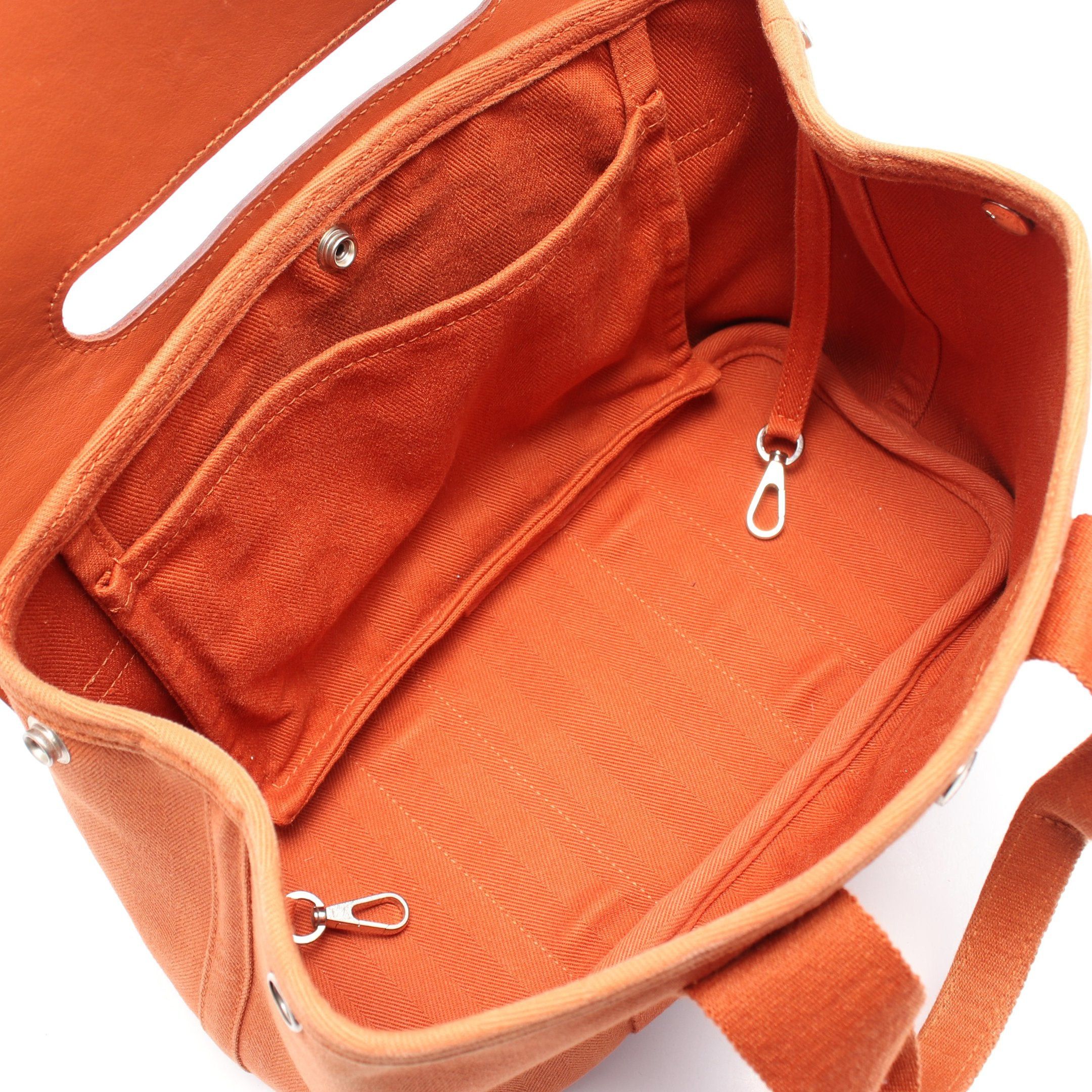 Hermes Hermes Valparaiso Pm Handbag Toile Chevron Leather Orange Brown Silver Hardware Size ONE SIZE - 3 Thumbnail