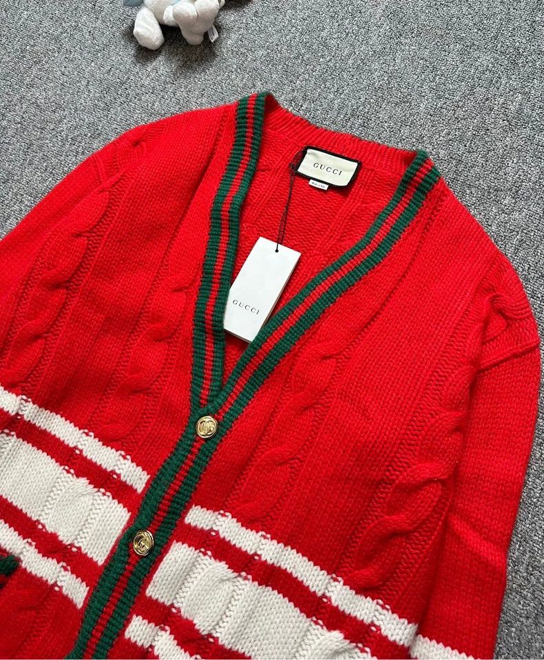 Gucci Gucci Red Knit Cardigan with Embroidery Size US XS / EU 42 / 0 - 3 Thumbnail