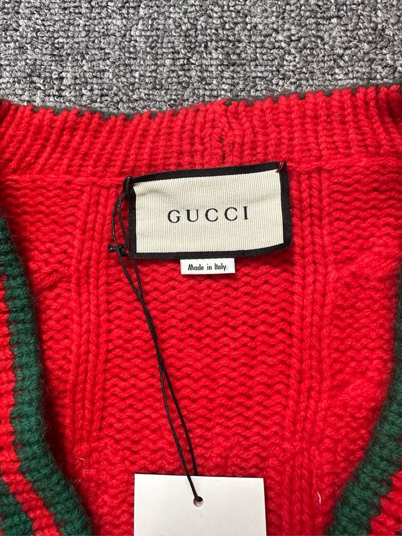Gucci Gucci Red Knit Cardigan with Embroidery Size US XS / EU 42 / 0 - 4 Thumbnail