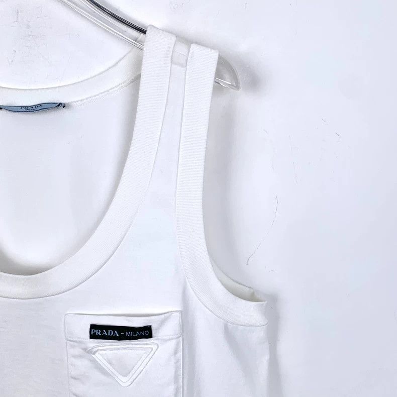 Prada White Cotton Bow-Detail Tank Top Size US M / EU 48-50 / 2 - 3 Thumbnail