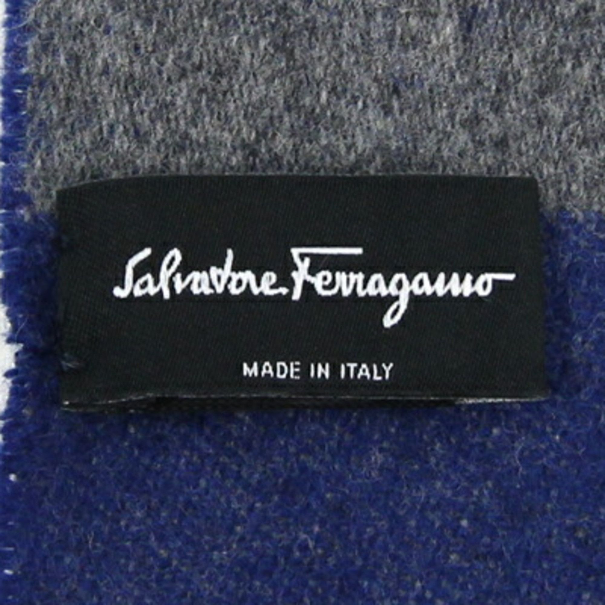 Salvatore Ferragamo Salvatore Ferragamo Scarf Gancini 527941 Blue Grey Wool Cashmere Men's Stole Fashion Size ONE SIZE - 4 Thumbnail