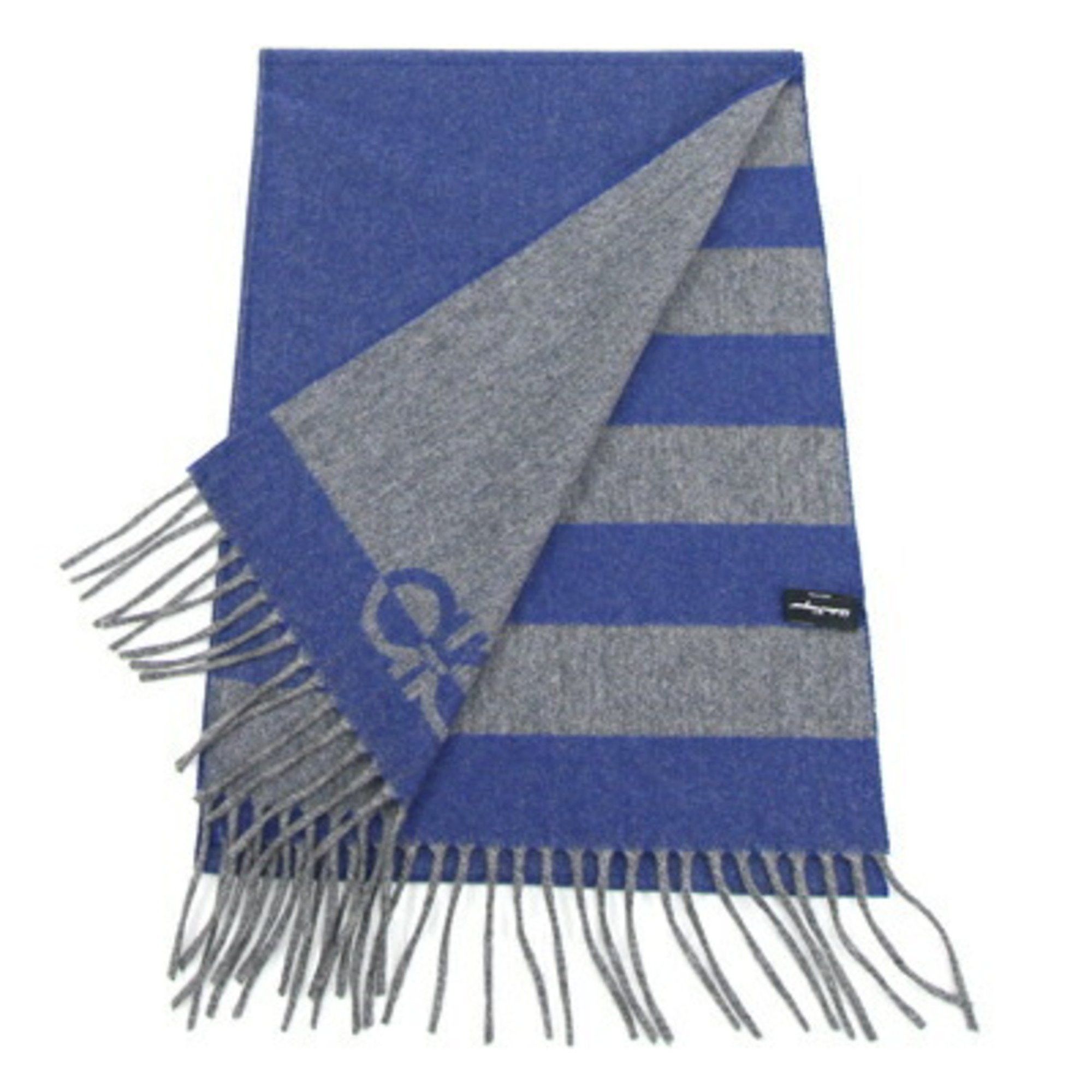 Salvatore Ferragamo Salvatore Ferragamo Scarf Gancini 527941 Blue Grey Wool Cashmere Men's Stole Fashion Size ONE SIZE - 3 Thumbnail