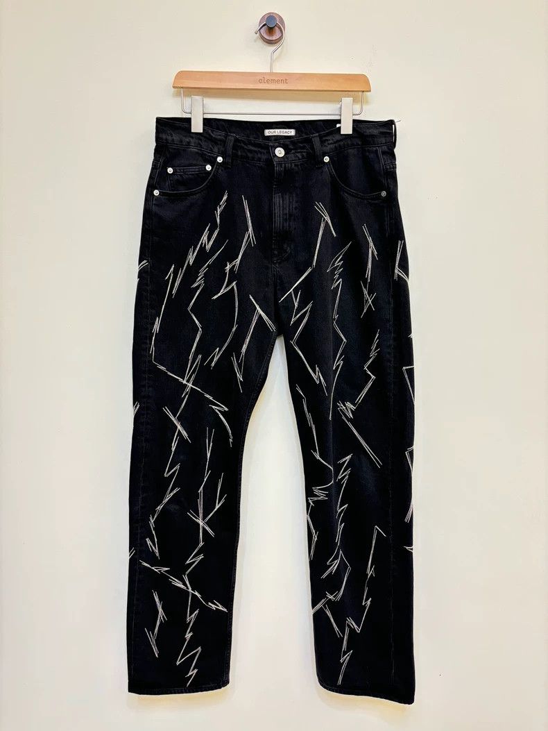 Our Legacy Rare Lightning Embroidered Denim Pants Size US 33 - 3 Thumbnail