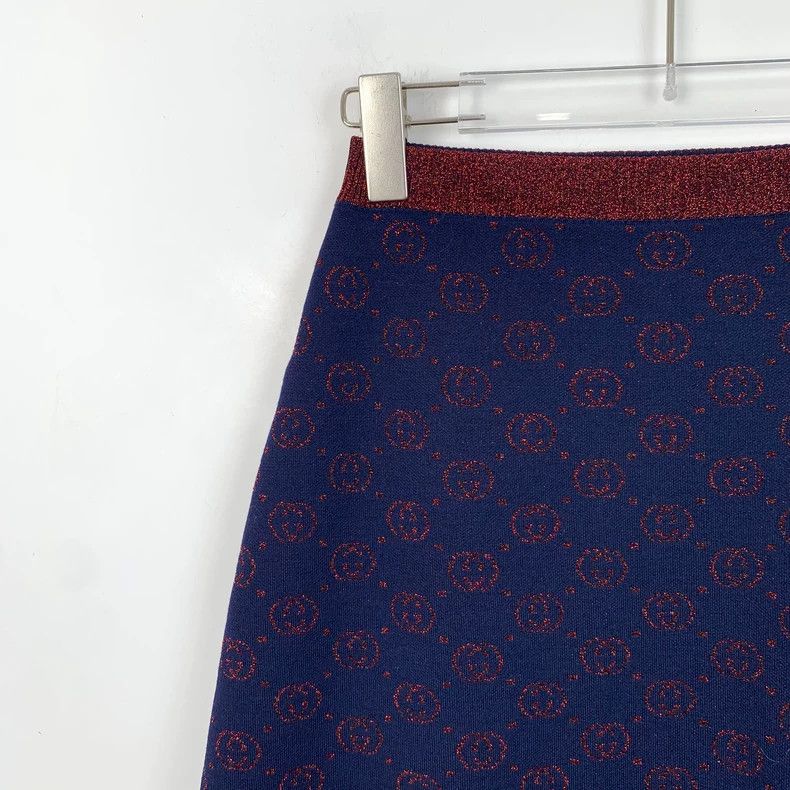 Gucci Deep Blue Logo Print Wool Skirt Size 24" / US 00 / IT 34 - 3 Thumbnail