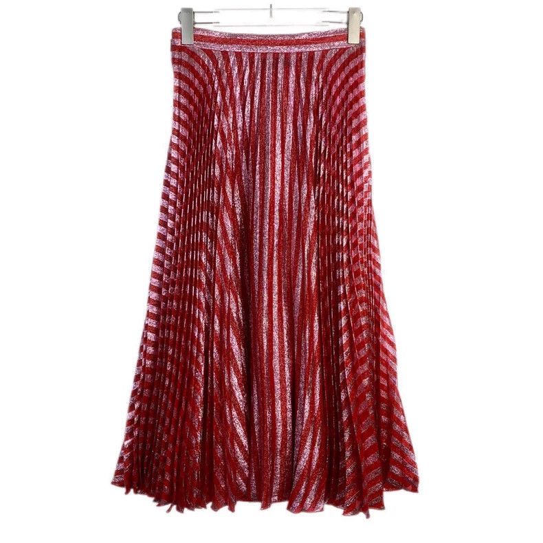 Gucci Red Pleated Skirt with Silver Stripes Size 28" / US 6 / IT 42 - 2 Thumbnail