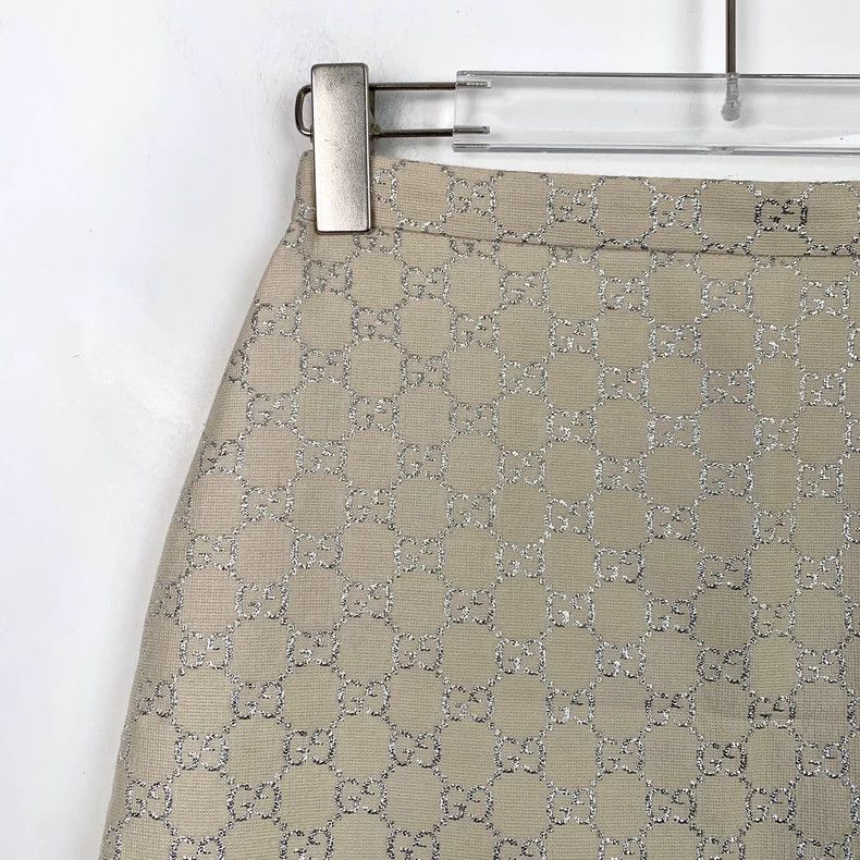 Gucci Beige Silk GG Printed Skirt