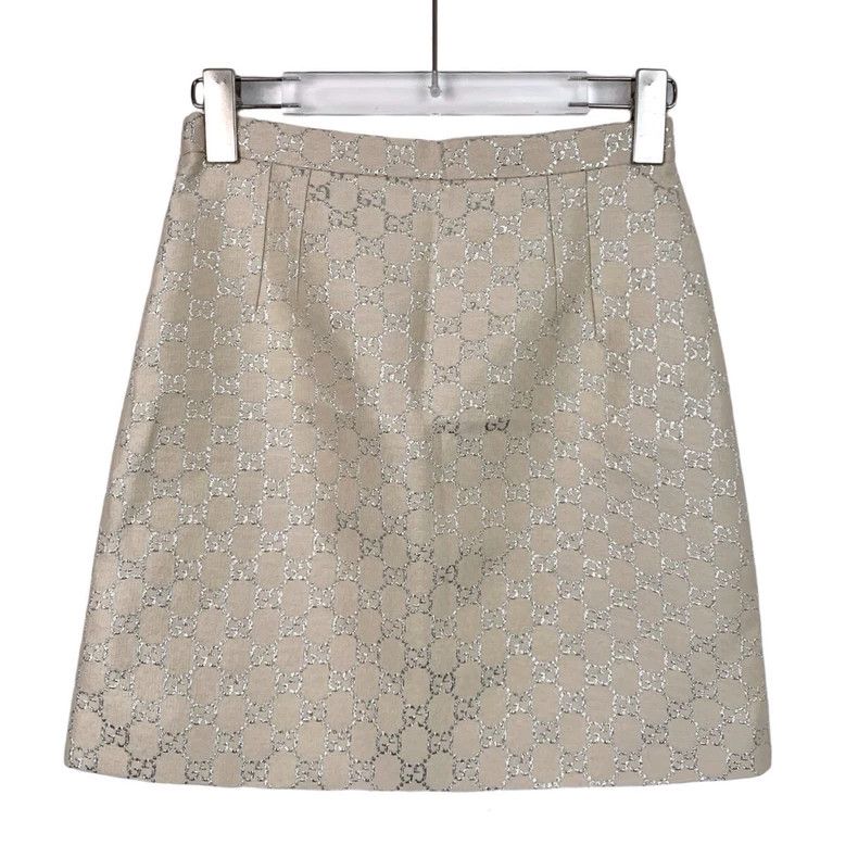 Gucci Beige Silk GG Printed Skirt