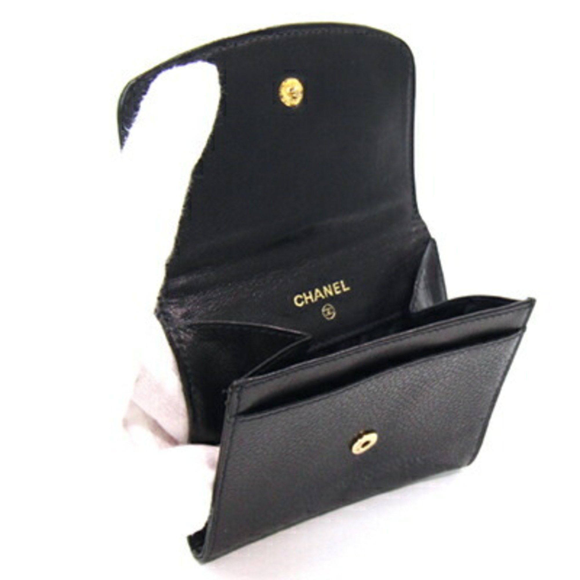 CHANEL ケース coin purse ココマーク キャビアスキン Chanel Coin Case A01430 Black Caviar Skin Mini Wallet Compact
