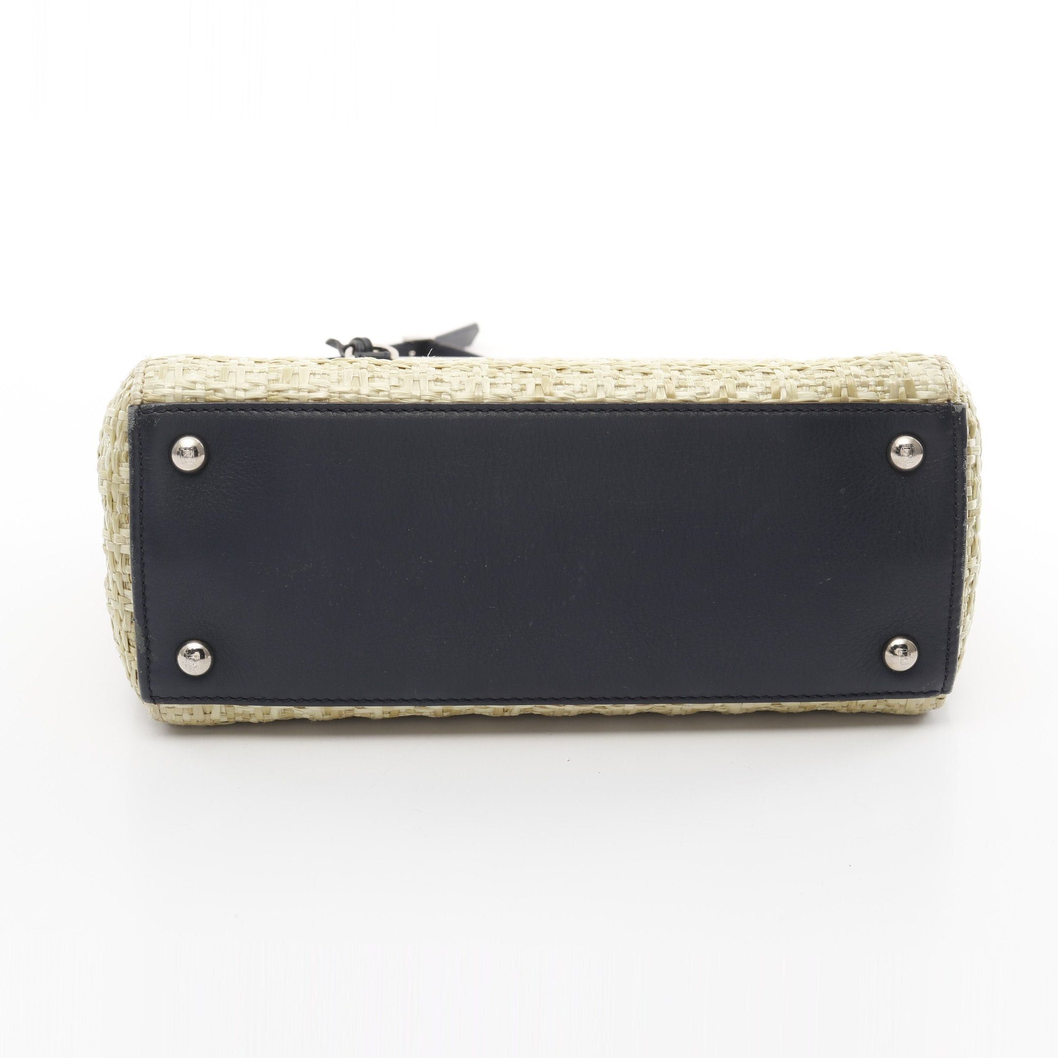 Fendi Fendi Petite 2Jours Petit Handbag Straw Leather Yellow-Green Navy Size ONE SIZE - 14 Thumbnail