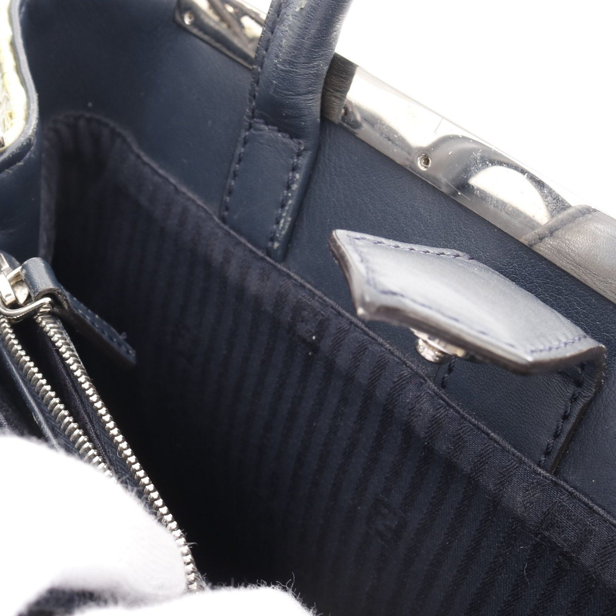 Fendi Fendi Petite 2Jours Petit Handbag Straw Leather Yellow-Green Navy Size ONE SIZE - 5 Thumbnail