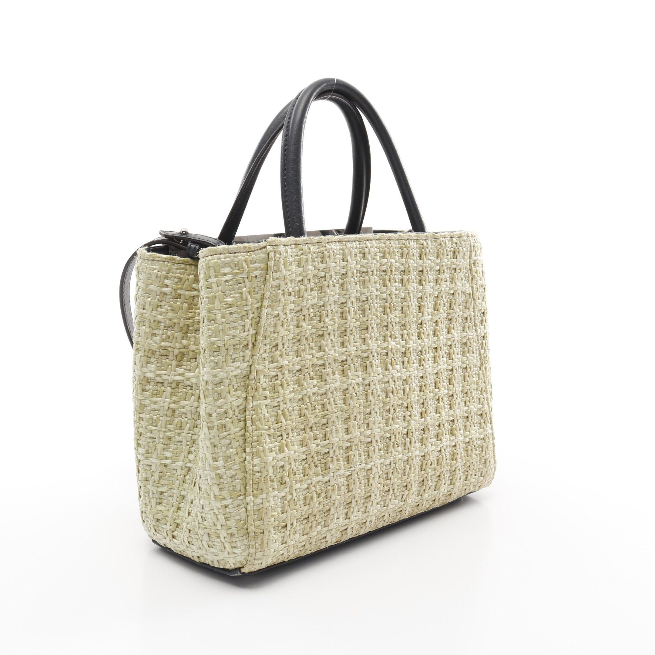 Fendi Fendi Petite 2Jours Petit Handbag Straw Leather Yellow-Green Navy Size ONE SIZE - 2 Thumbnail