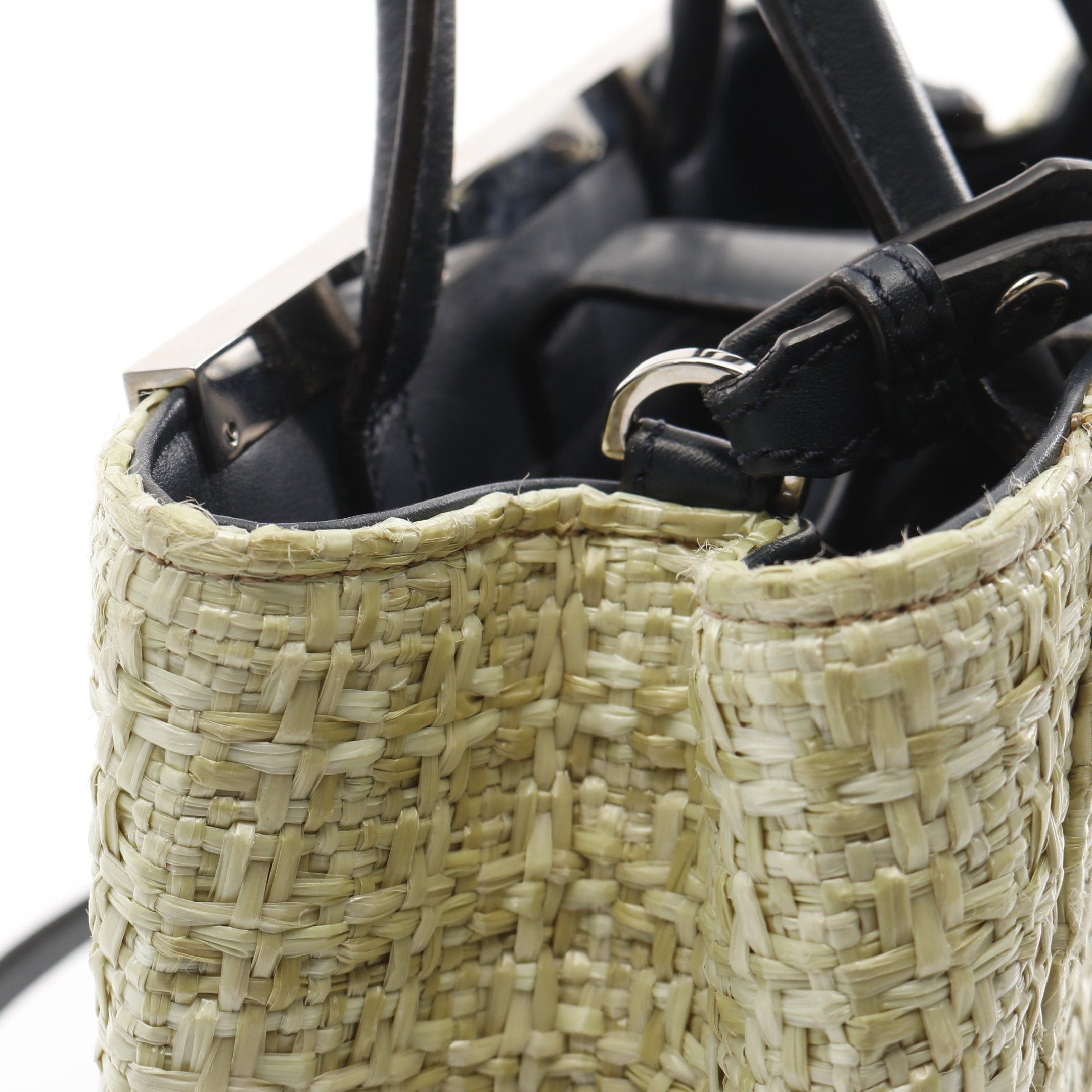 Fendi Fendi Petite 2Jours Petit Handbag Straw Leather Yellow-Green Navy Size ONE SIZE - 12 Thumbnail