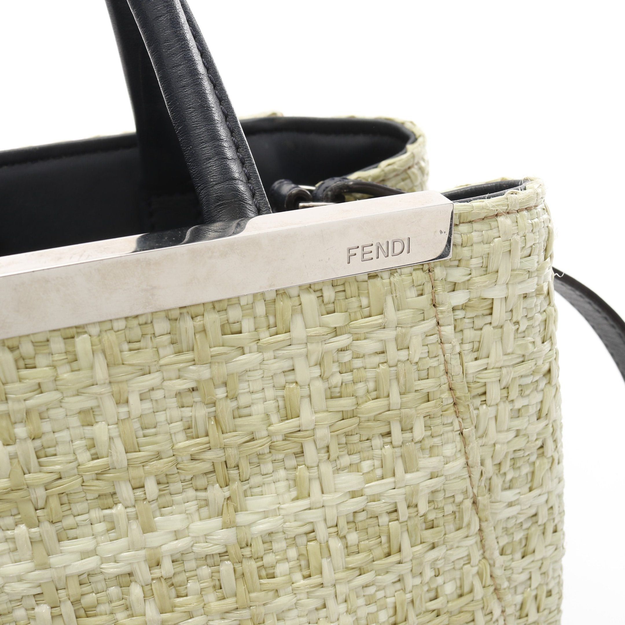 Fendi Fendi Petite 2Jours Petit Handbag Straw Leather Yellow-Green Navy Size ONE SIZE - 6 Thumbnail