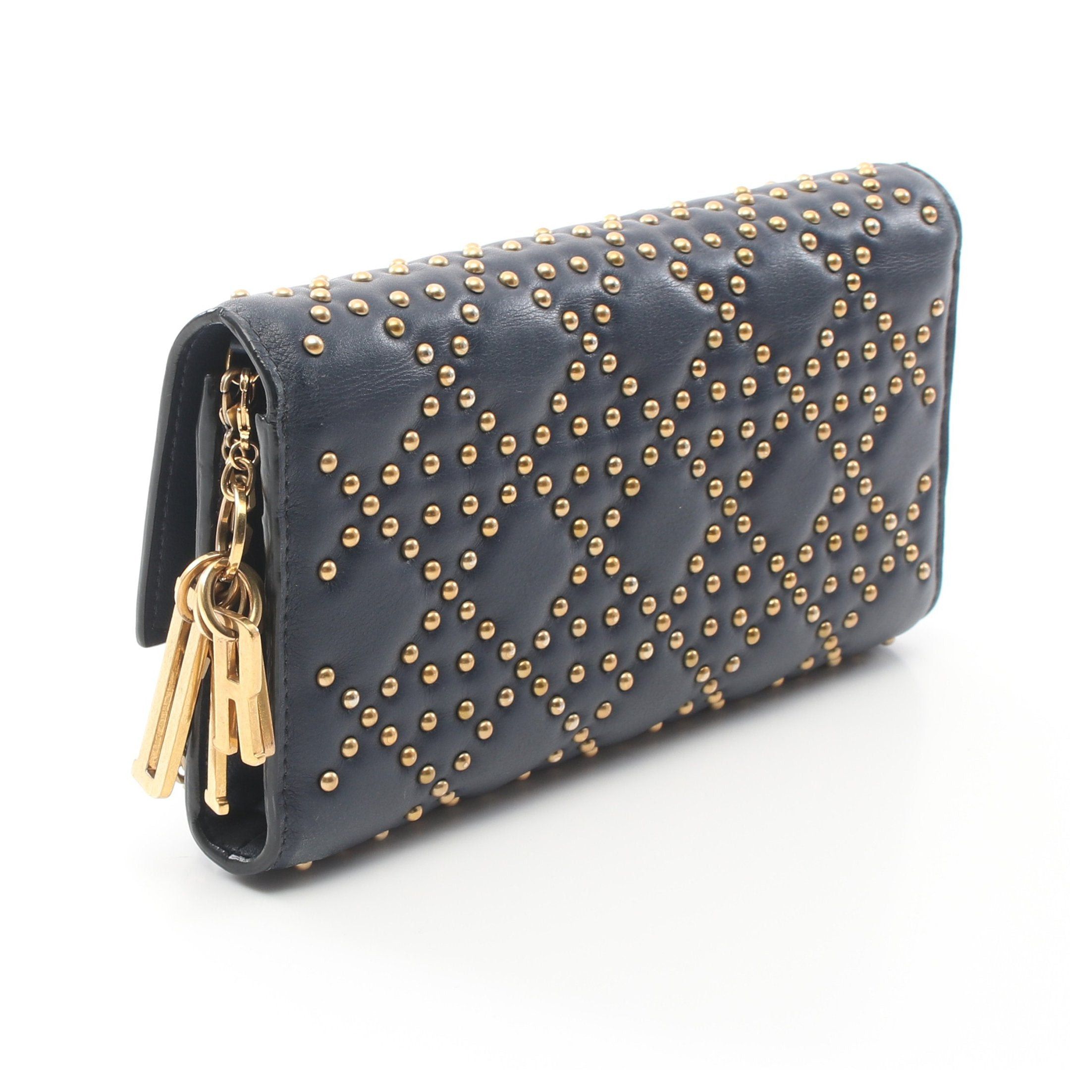 Dior Dior Canage Chain Wallet Bi-Fold Long Leather Navy Studs Size ONE SIZE - 2 Thumbnail