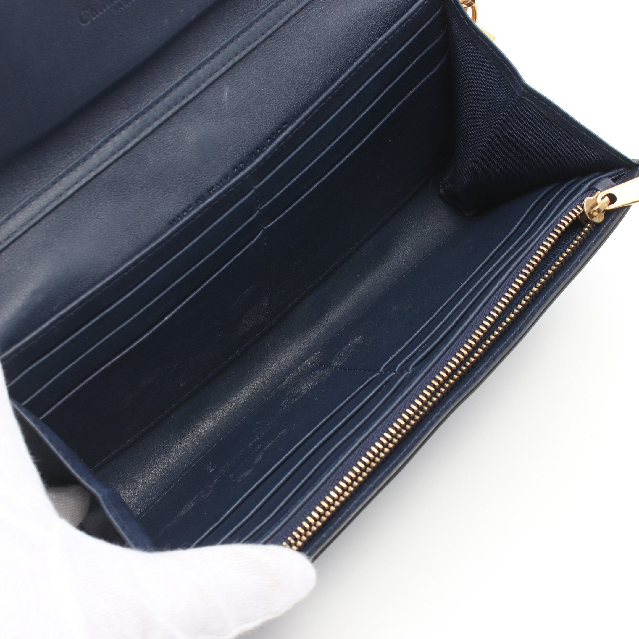 Dior Dior Canage Chain Wallet Bi-Fold Long Leather Navy Studs Size ONE SIZE - 3 Thumbnail
