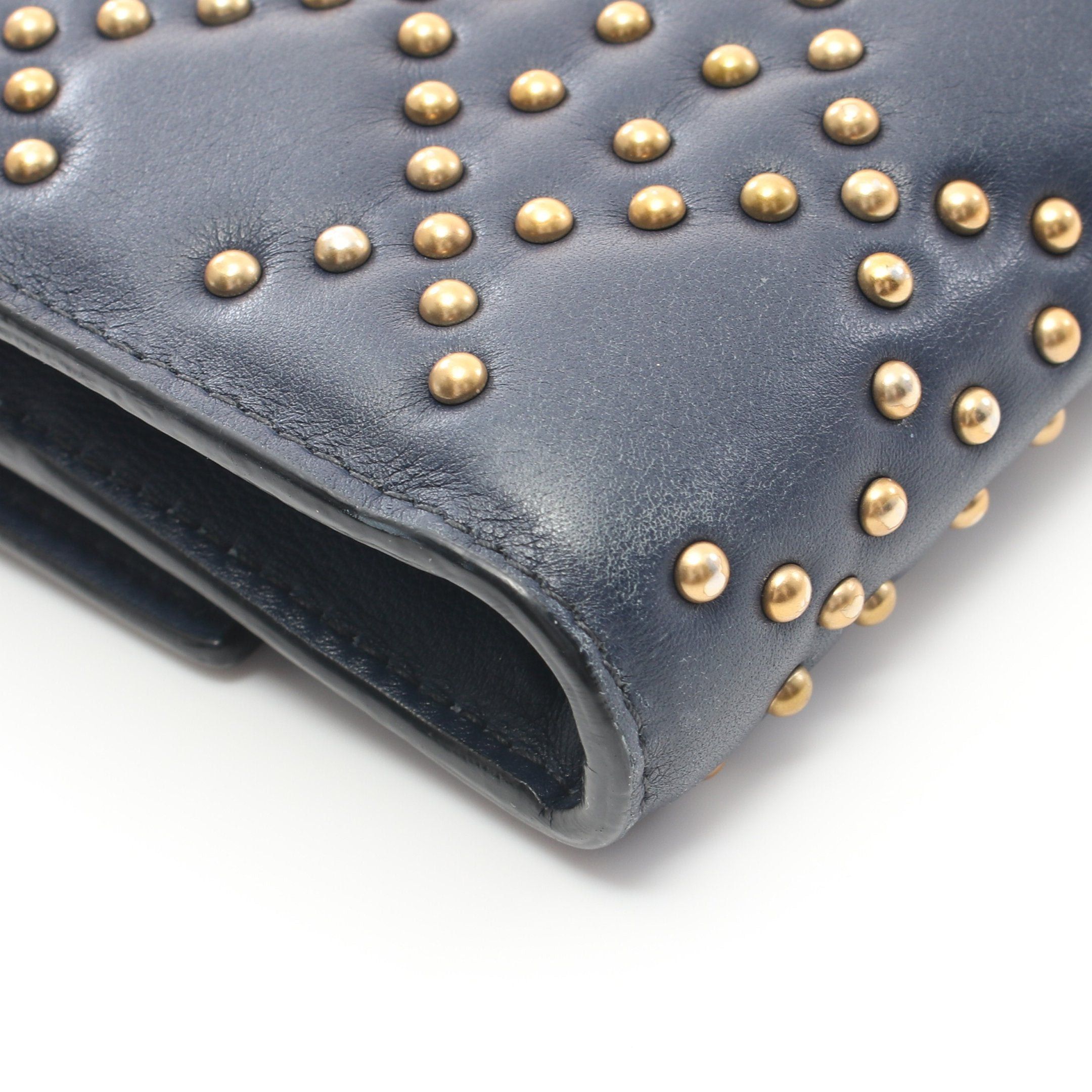 Dior Dior Canage Chain Wallet Bi-Fold Long Leather Navy Studs Size ONE SIZE - 8 Thumbnail