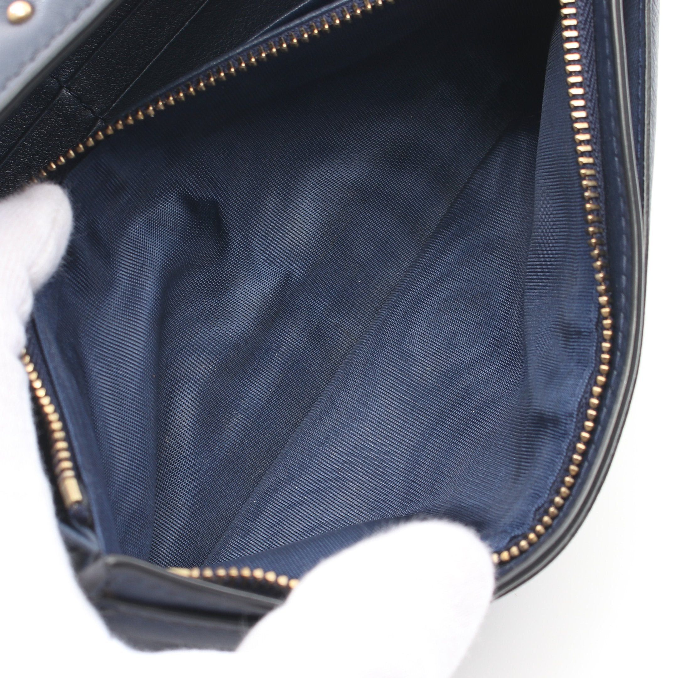 Dior Dior Canage Chain Wallet Bi-Fold Long Leather Navy Studs Size ONE SIZE - 6 Thumbnail