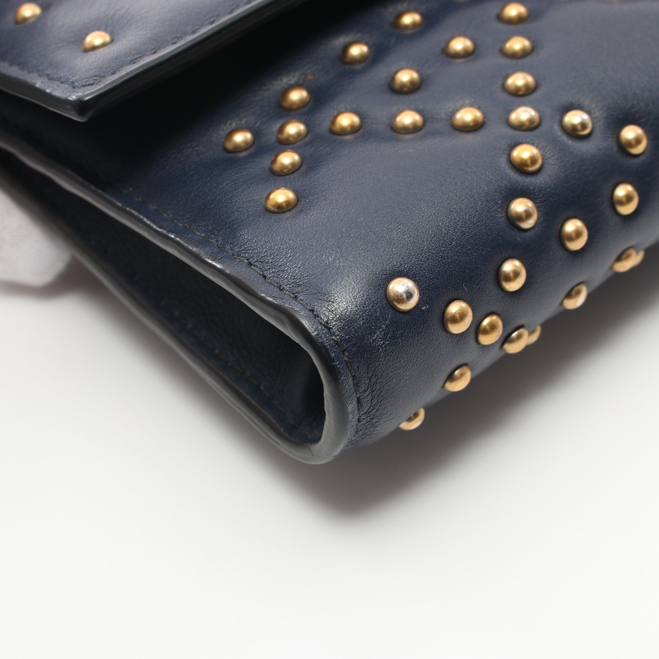 Dior Dior Canage Chain Wallet Bi-Fold Long Leather Navy Studs Size ONE SIZE - 9 Thumbnail