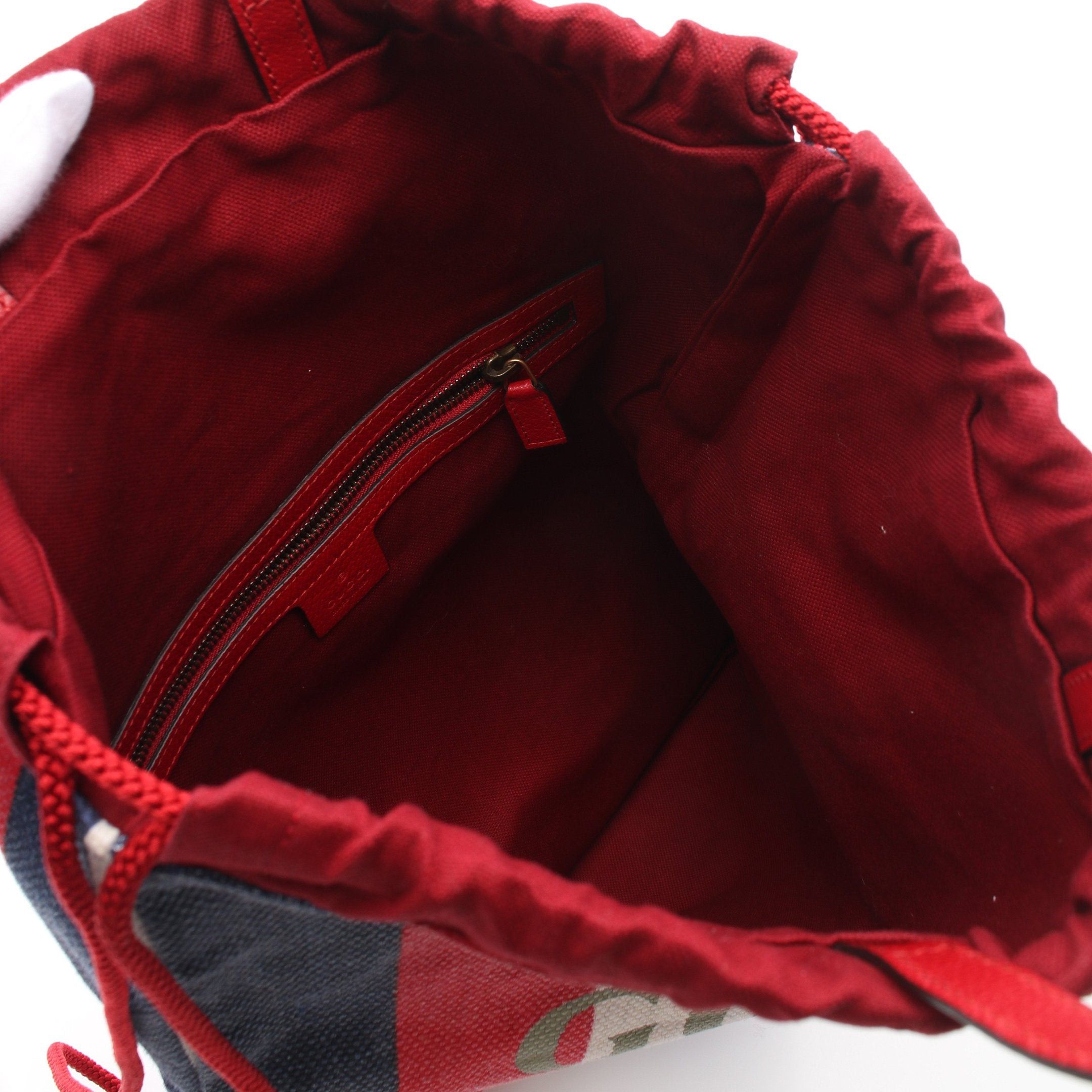 Gucci Gucci Drawstring Backpack Knapsack Rucksack Tricolor Canvas Leather Red Navy White Size ONE SIZE - 3 Thumbnail