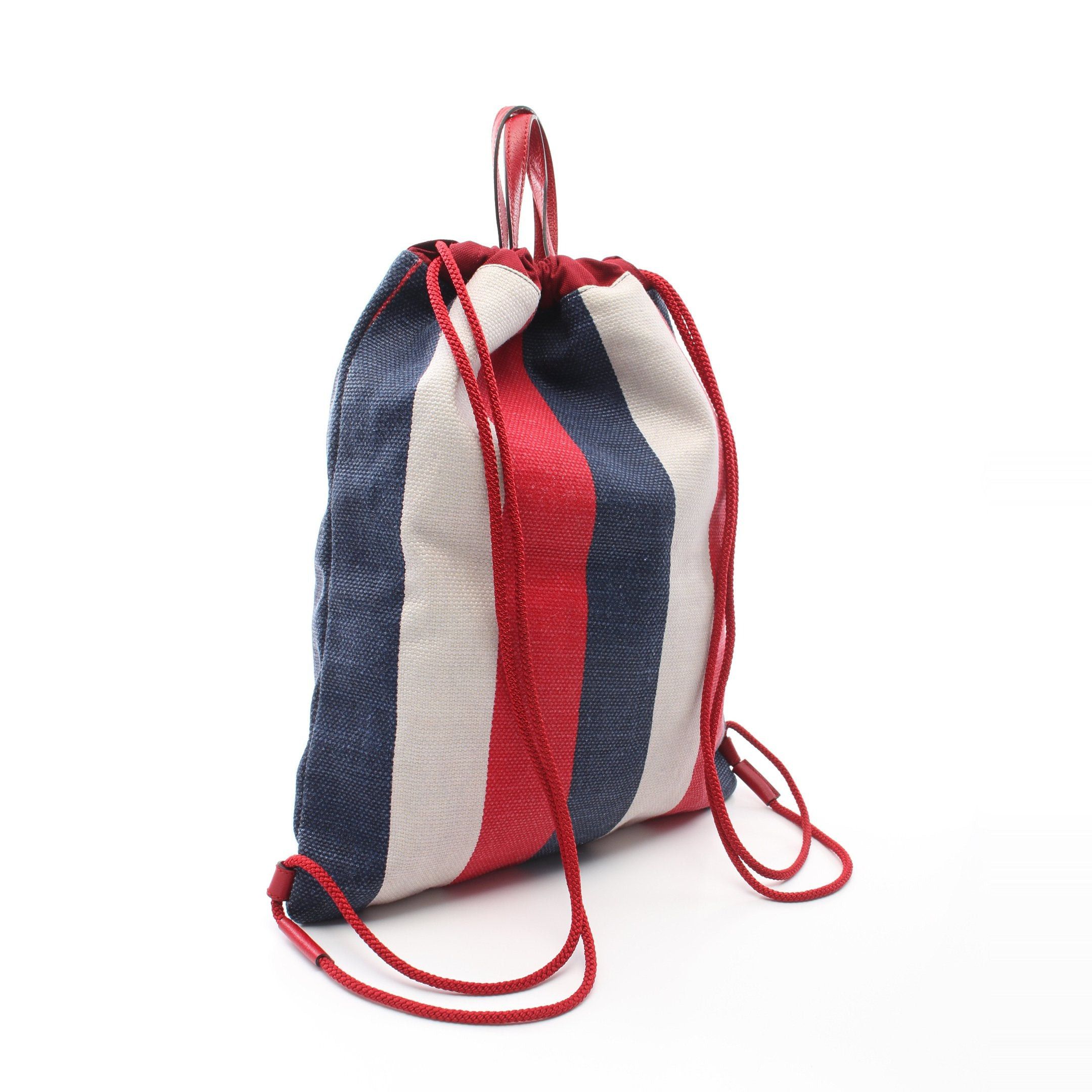 Gucci Gucci Drawstring Backpack Knapsack Rucksack Tricolor Canvas Leather Red Navy White Size ONE SIZE - 2 Thumbnail