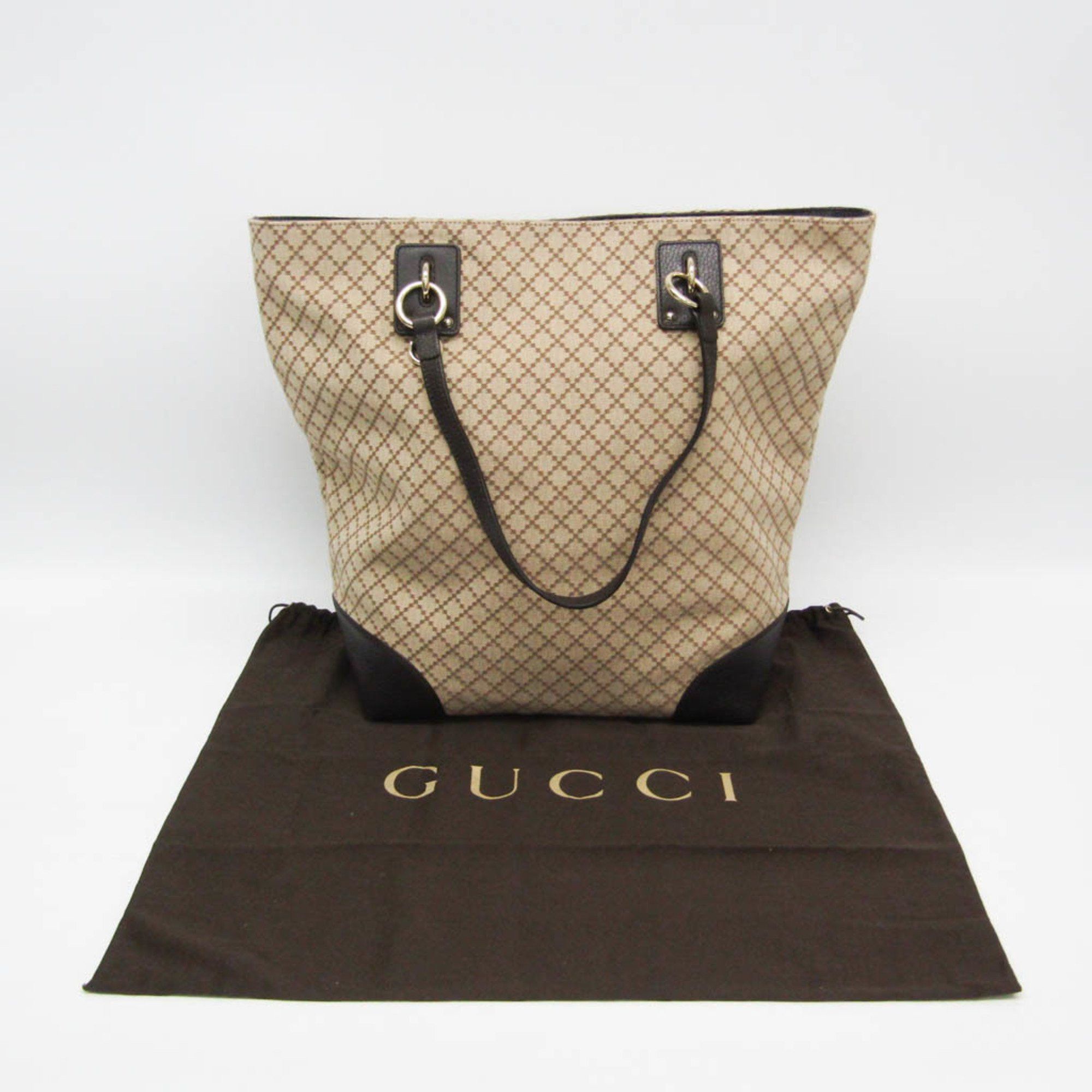Gucci Gucci Diamante 353702 Women's Leather,Canvas Shoulder Bag,Tote Bag Beige,Dark Brown Size ONE SIZE - 2 Thumbnail