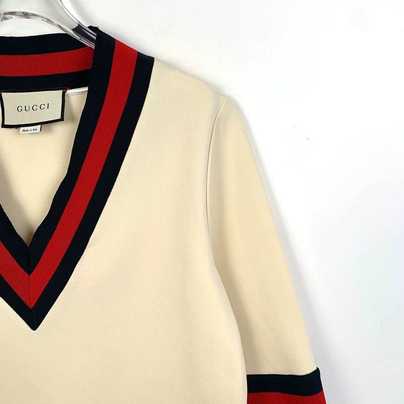 Gucci Gucci Beige Striped V-Neck Dress Size 36" / US 14 / IT 50 - 3 Thumbnail
