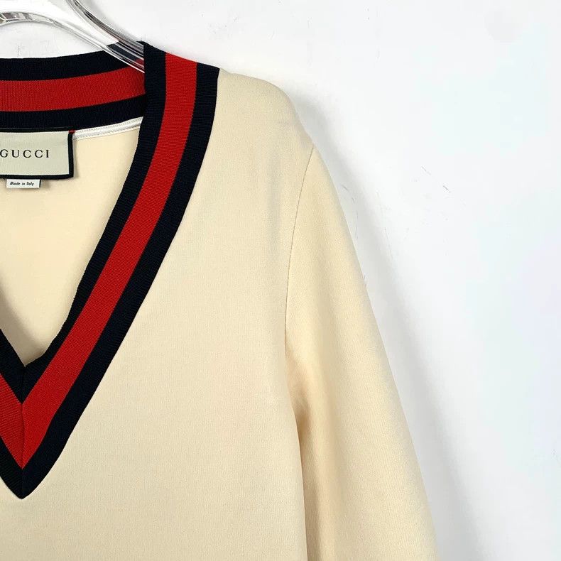 Gucci Gucci Beige Striped V-Neck Dress Size 22" - 3 Thumbnail