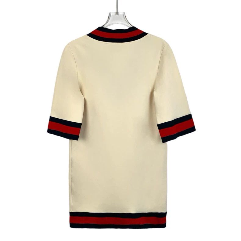 Gucci Gucci Beige Striped V-Neck Dress Size 22" - 2 Thumbnail
