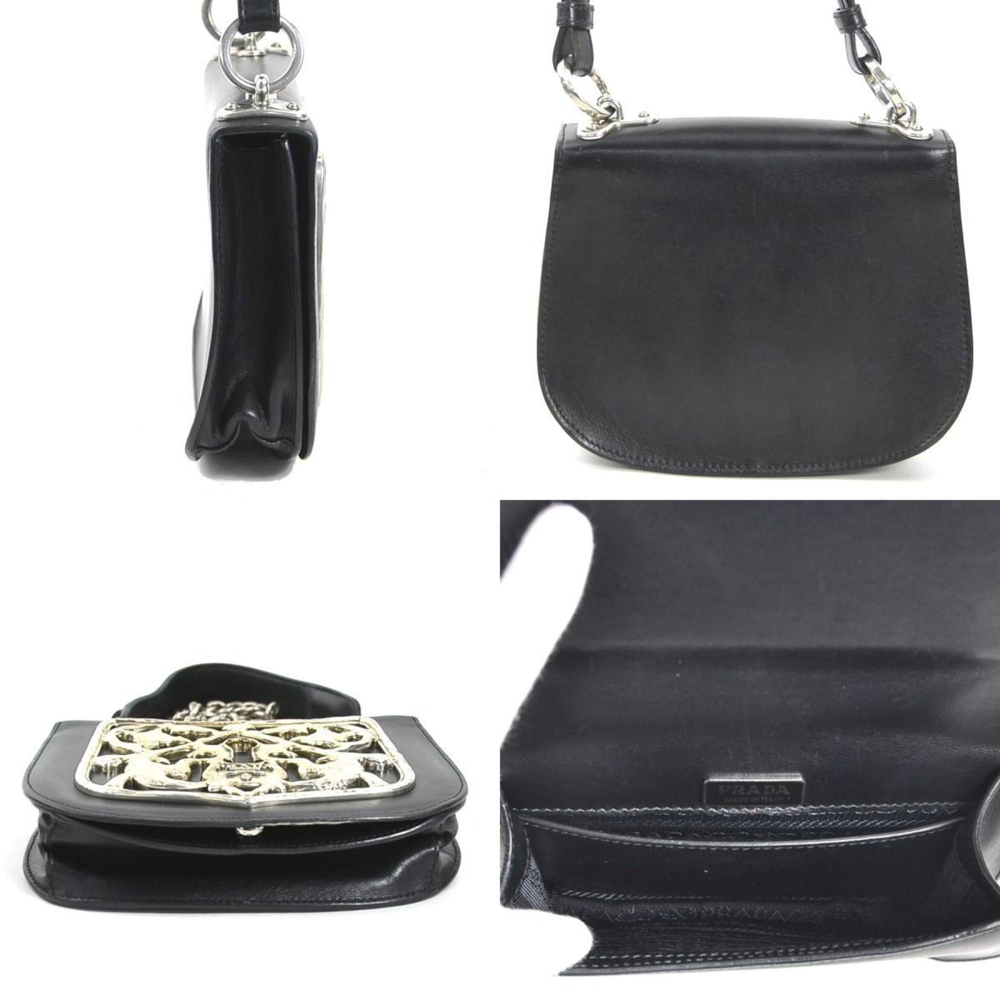 Prada PRADA Shoulder Bag Leather Metal Black Silver Women's 1BH071 90049a Size ONE SIZE - 2 Thumbnail