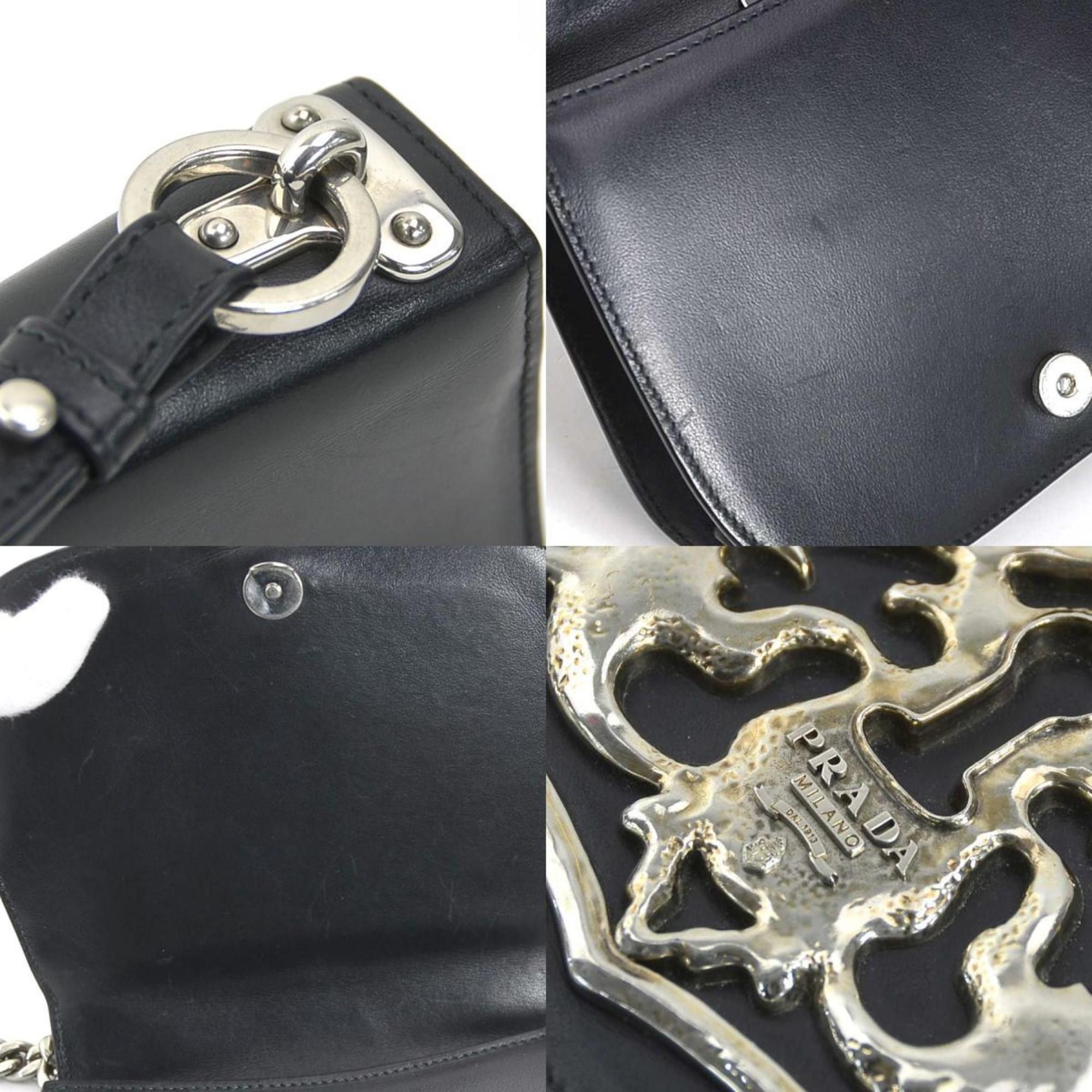 Prada PRADA Shoulder Bag Leather Metal Black Silver Women's 1BH071 90049a Size ONE SIZE - 4 Thumbnail