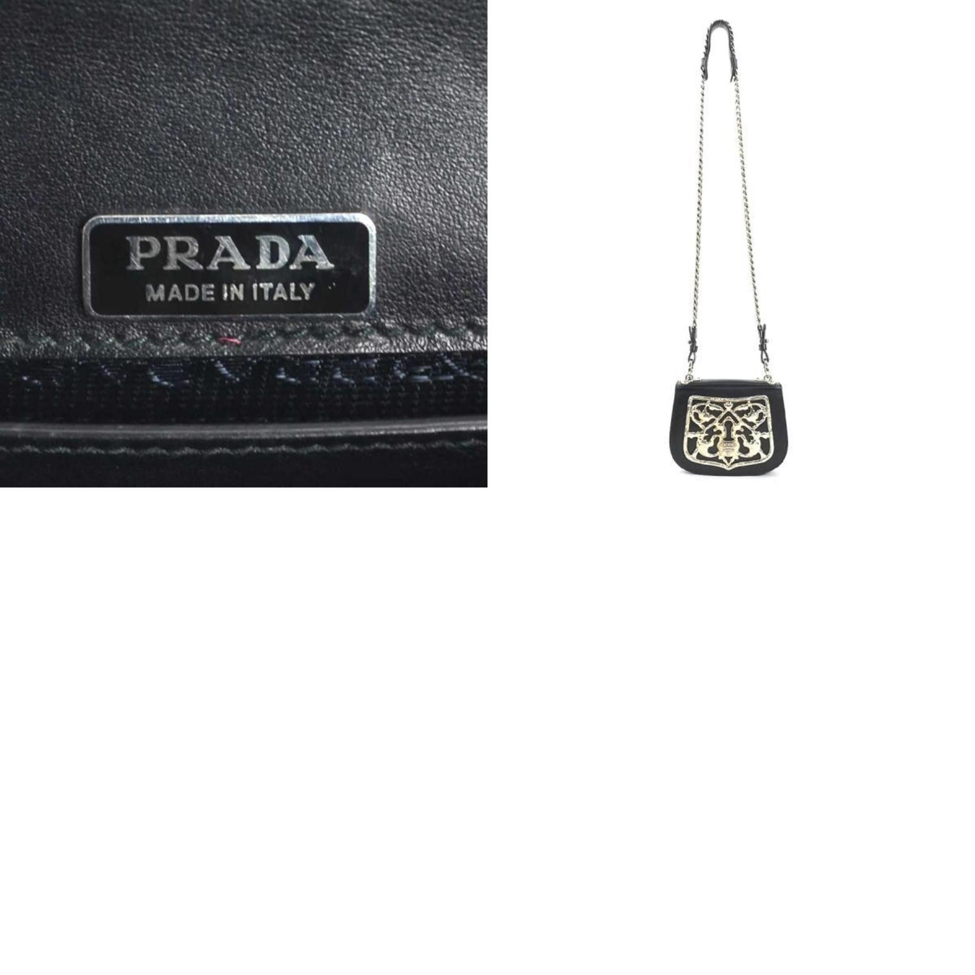 Prada PRADA Shoulder Bag Leather Metal Black Silver Women's 1BH071 90049a Size ONE SIZE - 5 Thumbnail