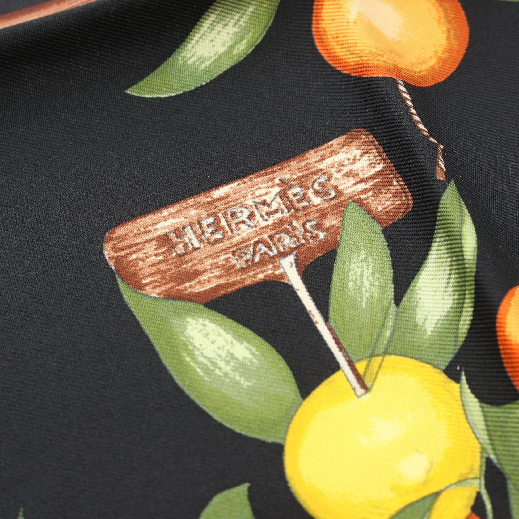 Hermes Hermes Petit Carres 45 Scarf Fruit Pattern Silk Black Multicolor Size ONE SIZE - 4 Thumbnail