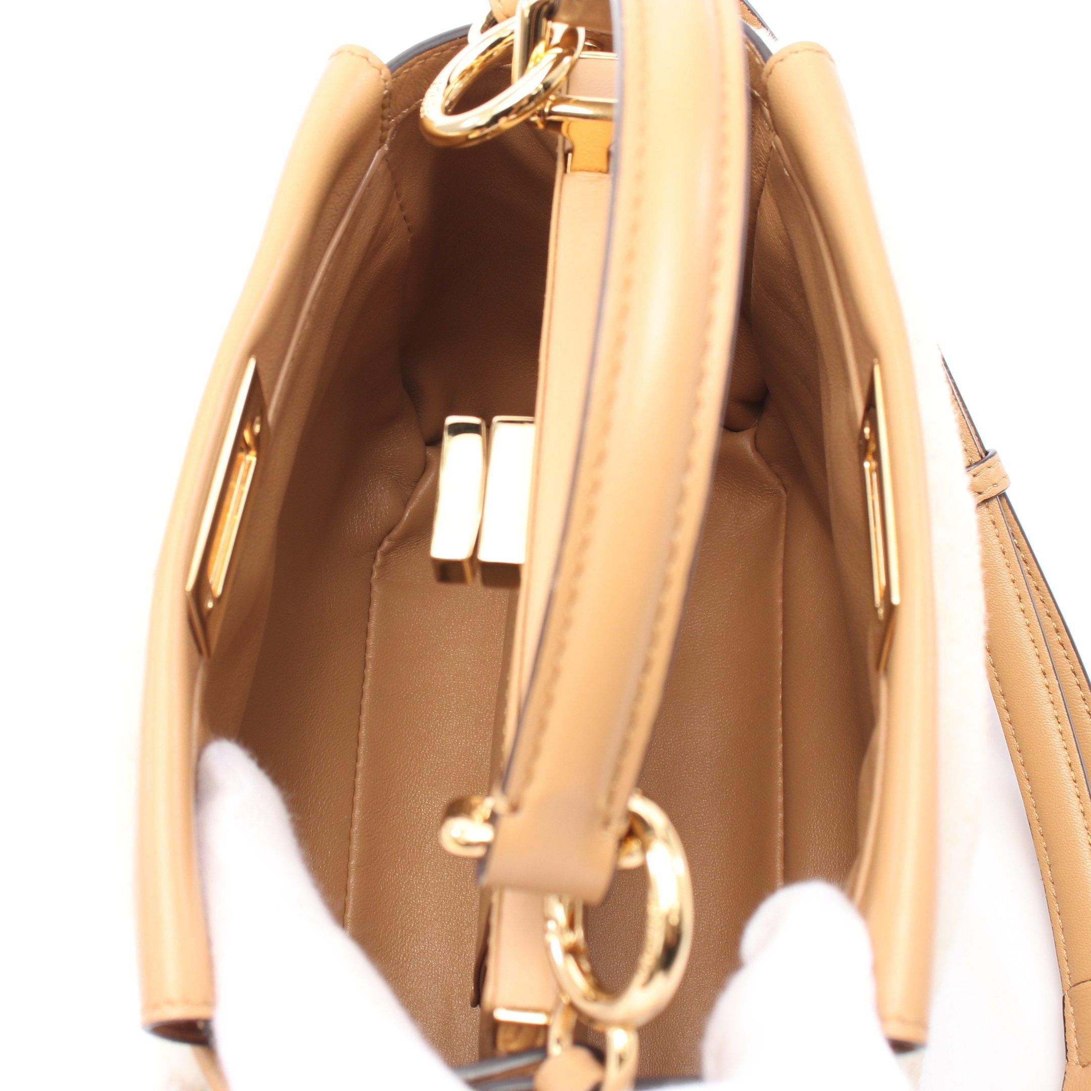 Fendi Fendi Ｍini Peekaboo Handbag Fur Leather Beige Off White Brown Size ONE SIZE - 3 Thumbnail