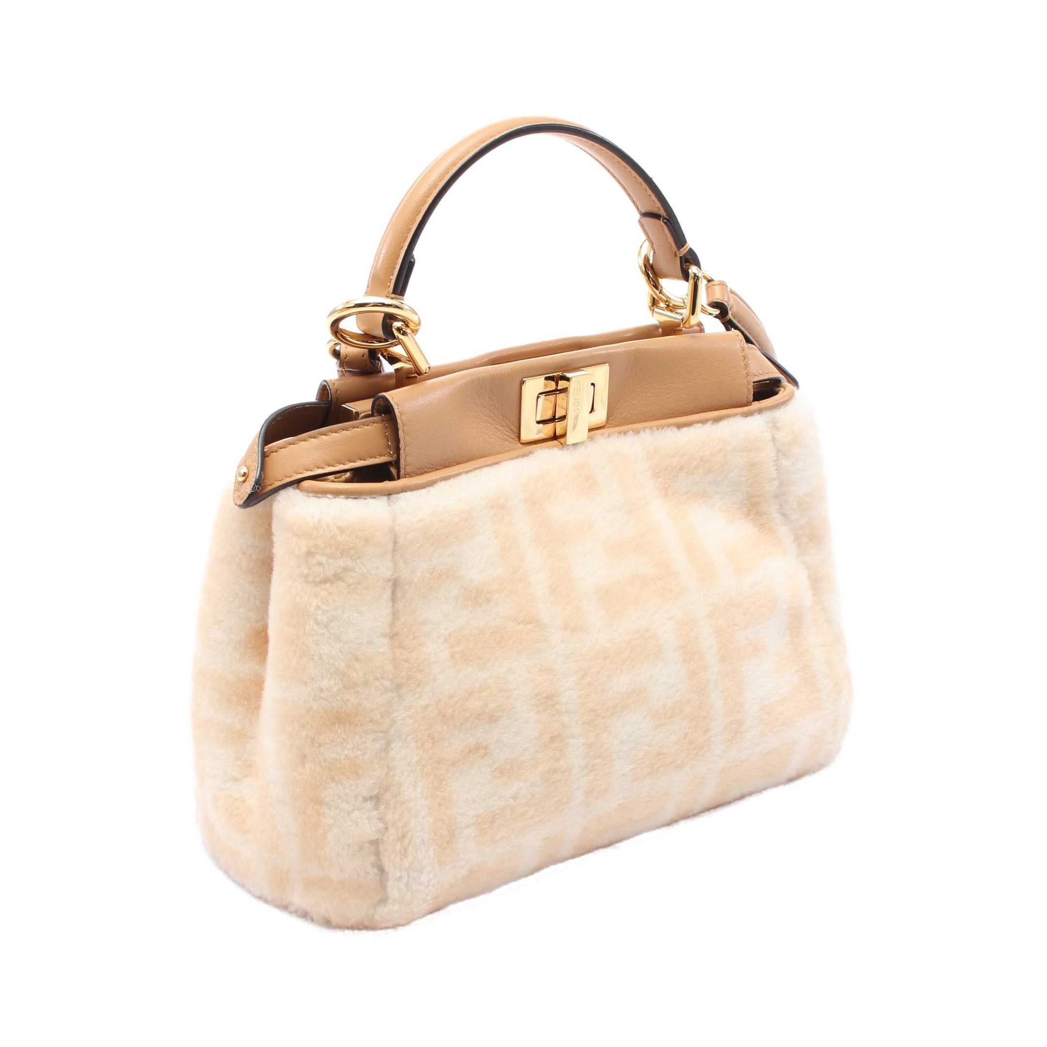 Fendi Fendi Ｍini Peekaboo Handbag Fur Leather Beige Off White Brown Size ONE SIZE - 2 Thumbnail