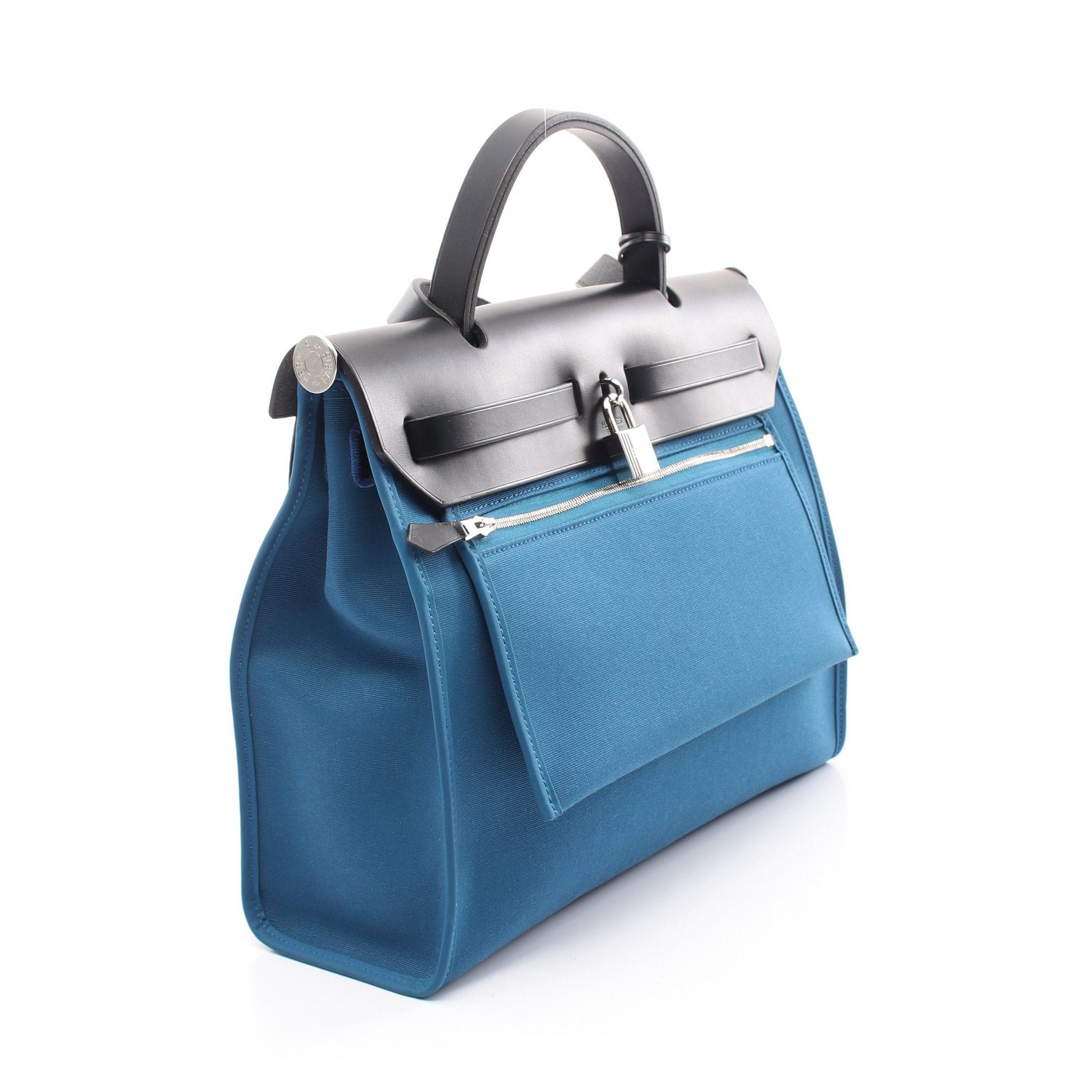 Hermes Hermes Herbag Zip Pm Blue Troupe Mare Handbag Toile Officier Vache Hunter Black Silver Hardware A Stamp Size ONE SIZE - 2 Thumbnail