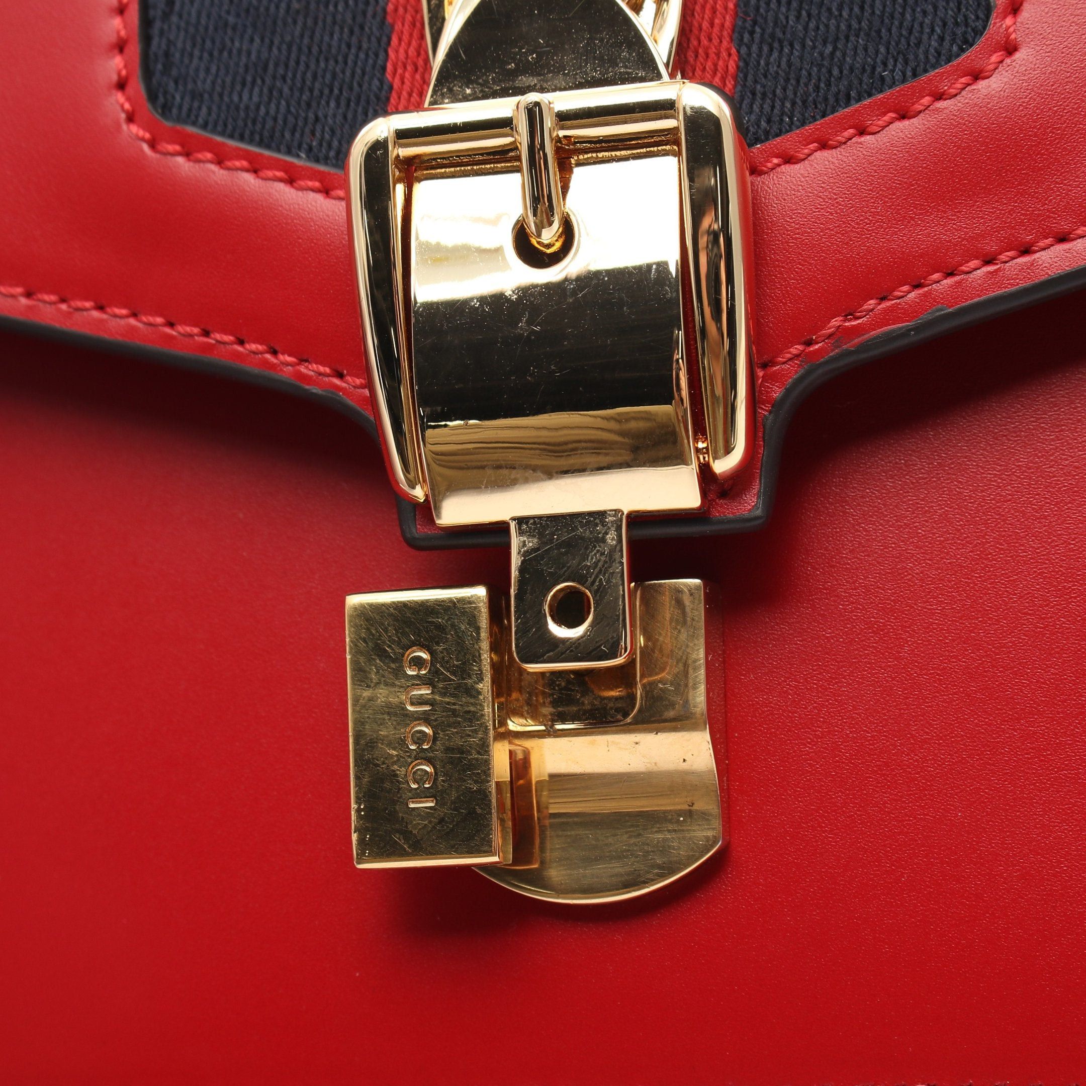 Gucci Gucci Sylvie Small Web Line Shoulder Bag Leather Red Size ONE SIZE - 6 Thumbnail
