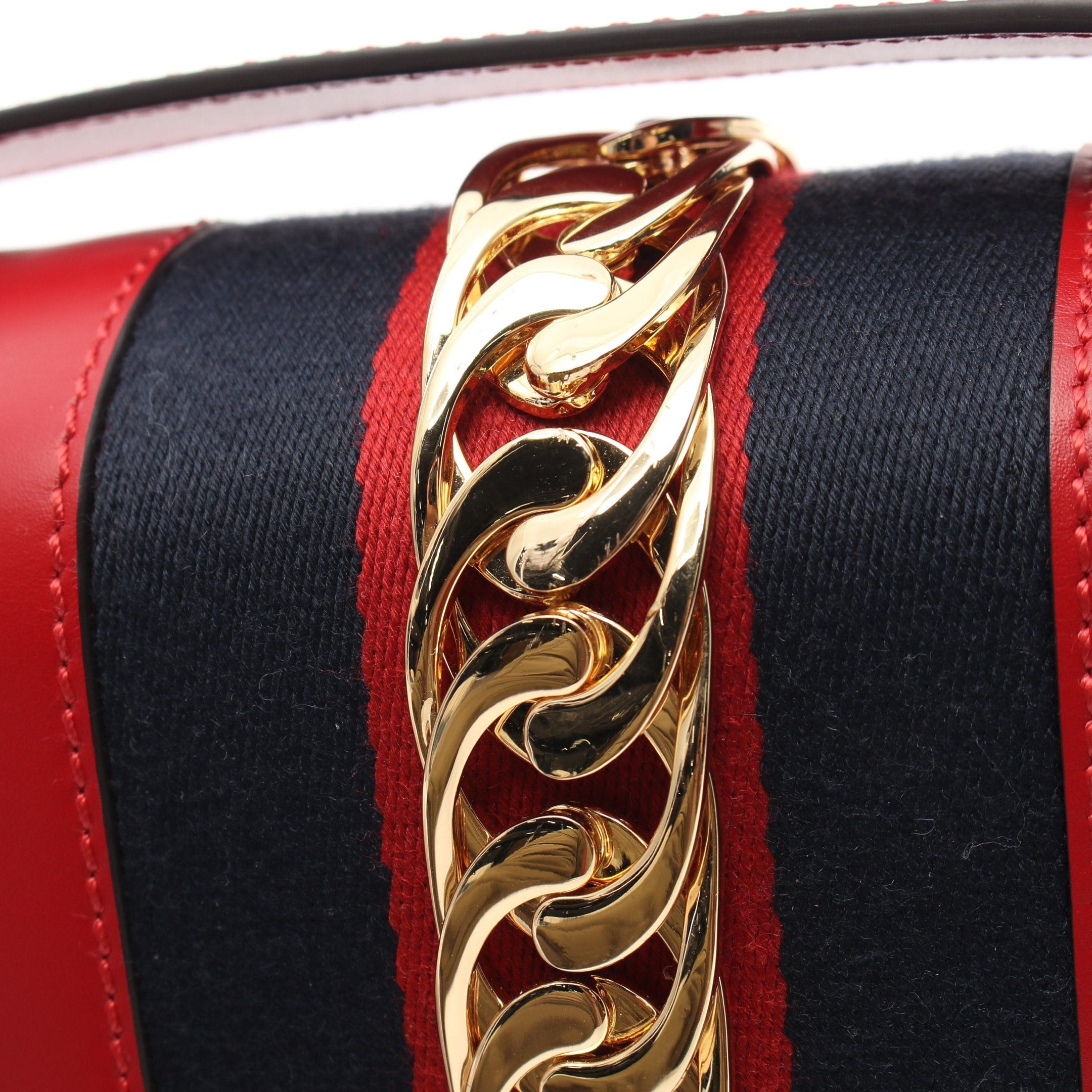 Gucci Gucci Sylvie Small Web Line Shoulder Bag Leather Red Size ONE SIZE - 7 Thumbnail