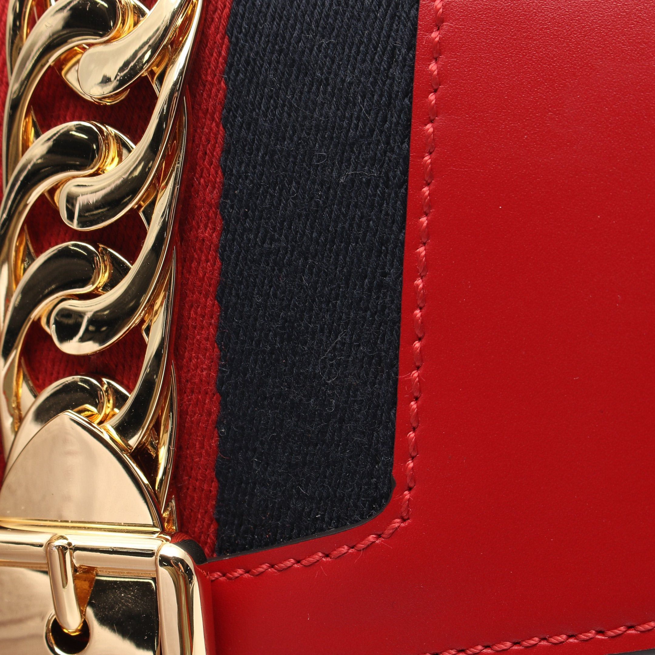 Gucci Gucci Sylvie Small Web Line Shoulder Bag Leather Red Size ONE SIZE - 8 Thumbnail