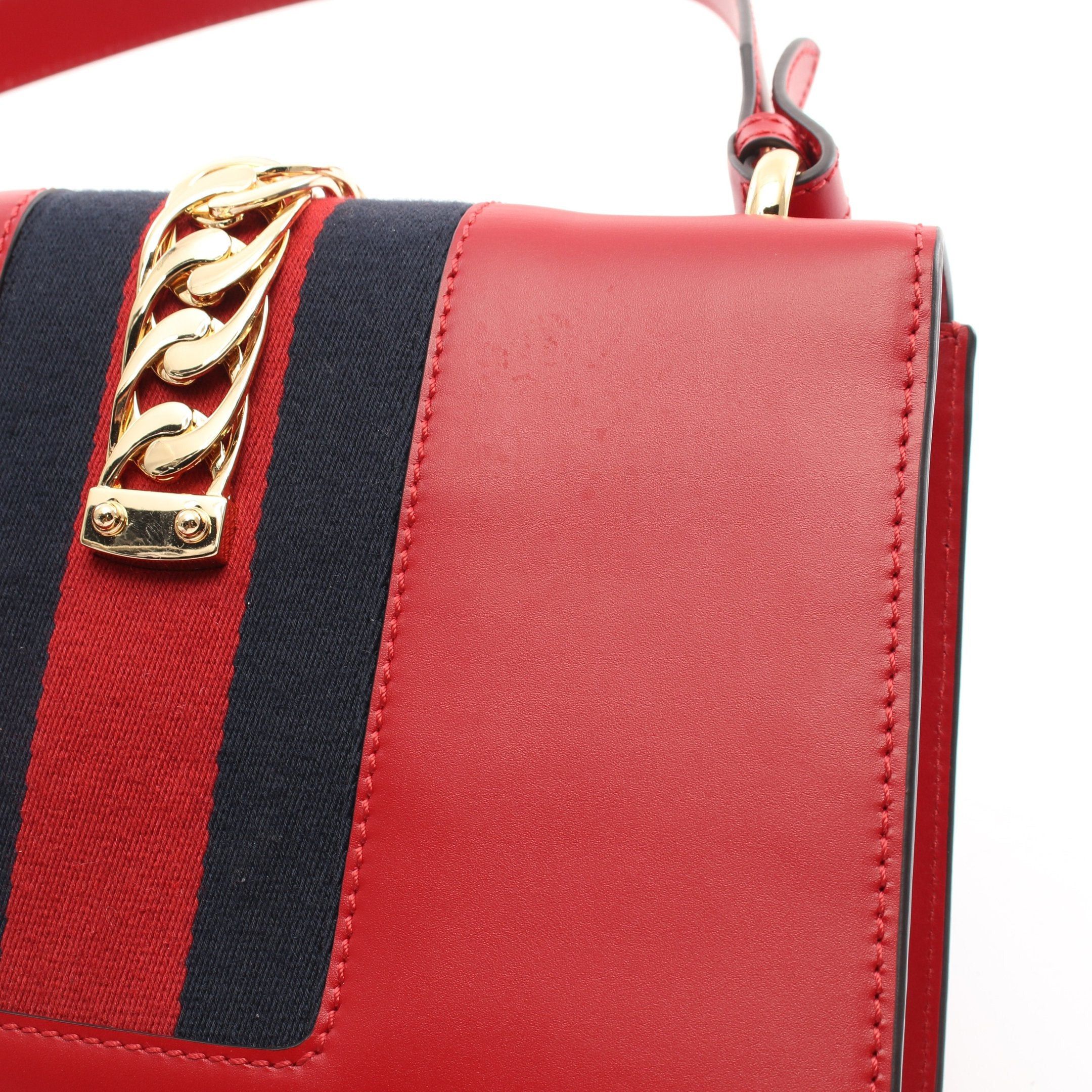 Gucci Gucci Sylvie Small Web Line Shoulder Bag Leather Red Size ONE SIZE - 10 Thumbnail