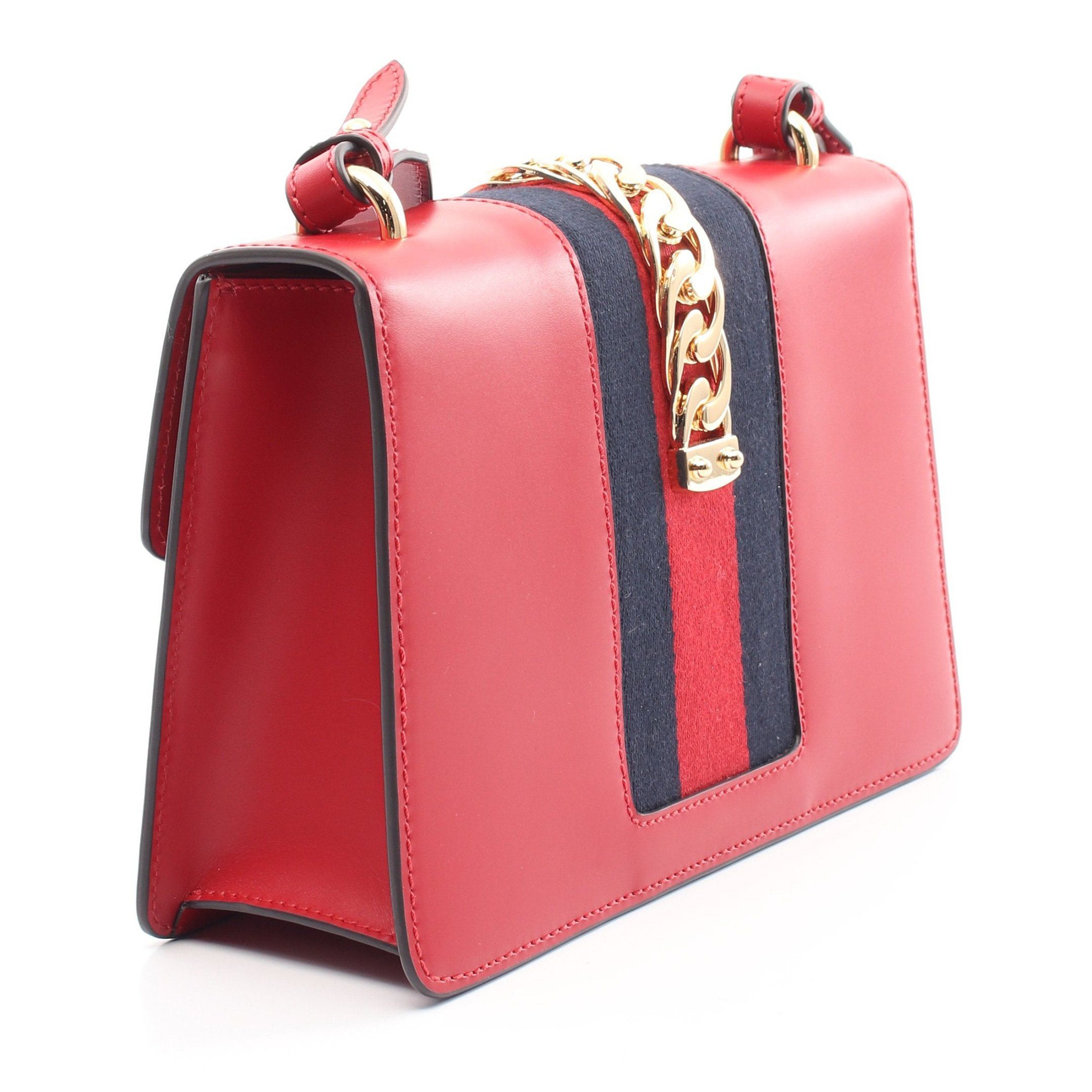 Gucci Gucci Sylvie Small Web Line Shoulder Bag Leather Red Size ONE SIZE - 2 Thumbnail