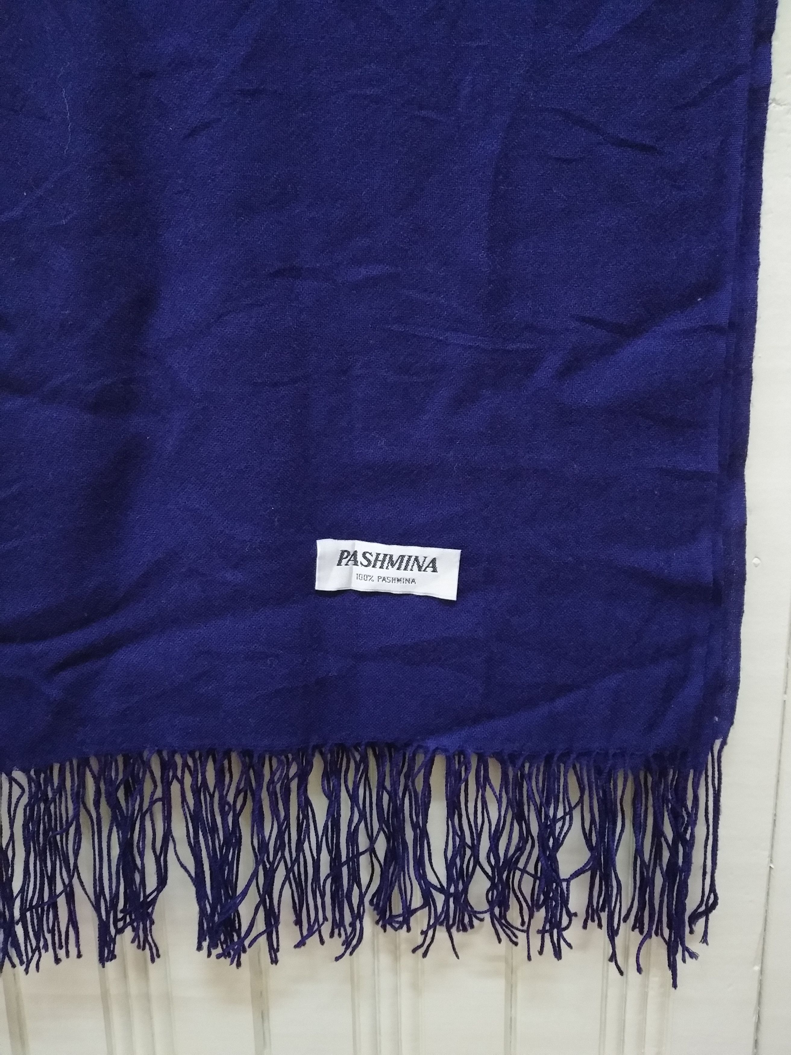 Vintage Vintage Scarf Pashmina muffler Blue scarves 100% Pashmina Size ONE SIZE - 2 Thumbnail