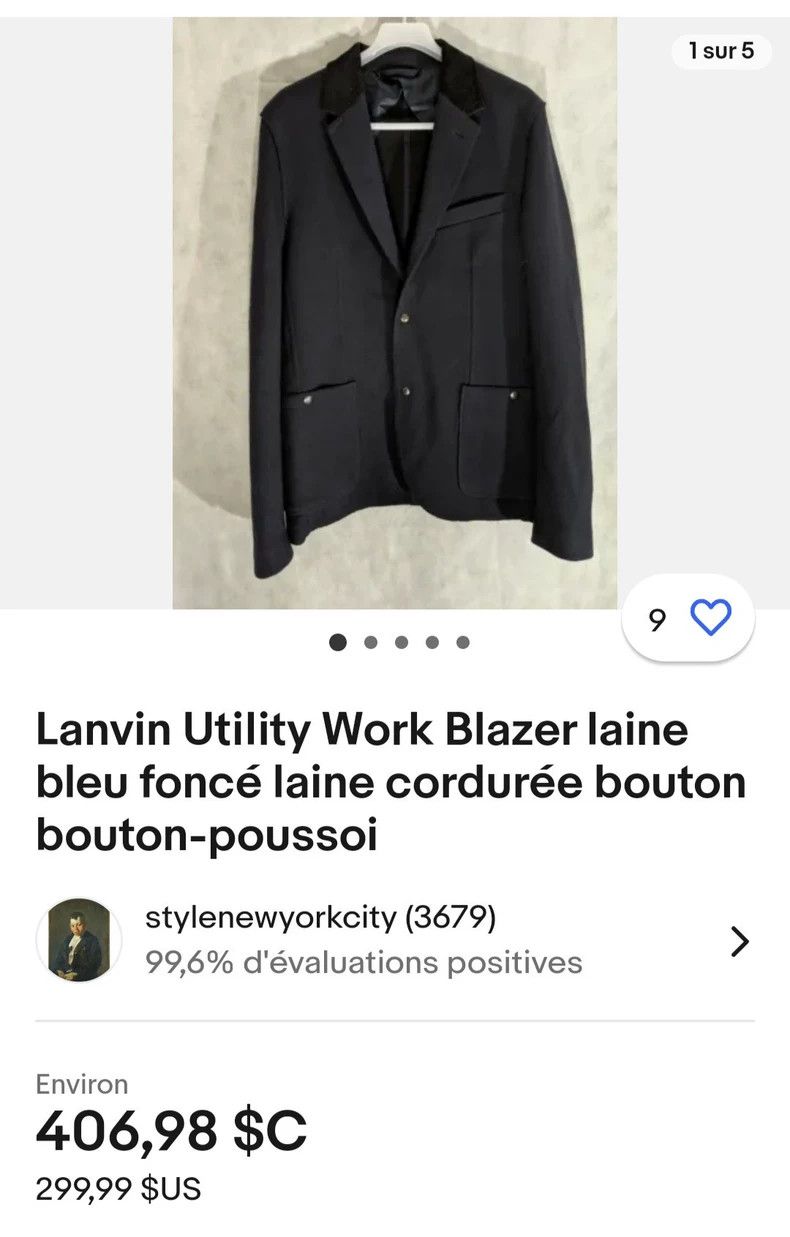 Lanvin Blue Wool Corduroy Collar Suit Jacket Size US XL / EU 56 / 4 - 6 Thumbnail