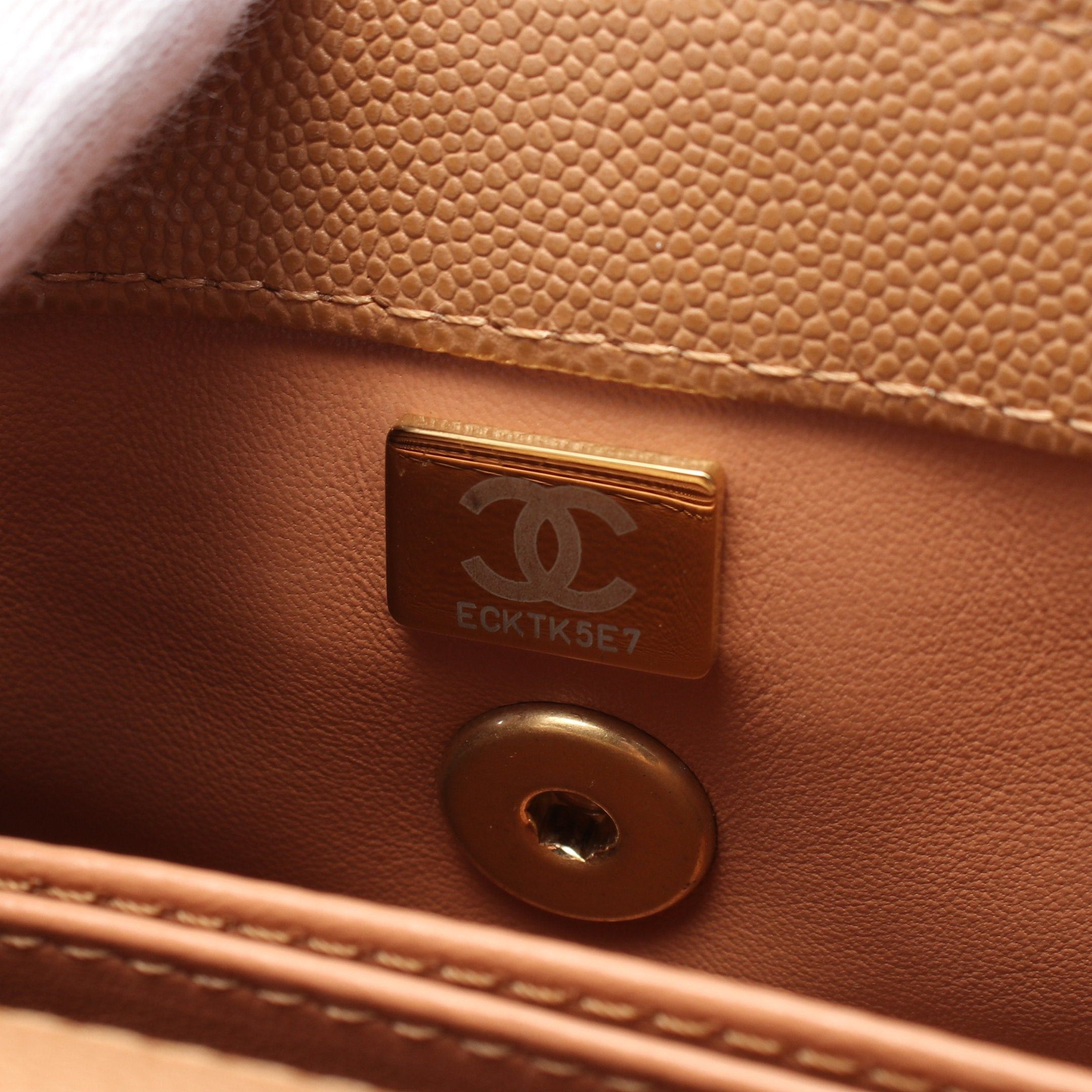Chanel Chanel Coco Handle Flap Matelasse Handbag Caviar Skin Light Brown Gold Hardware Size ONE SIZE - 5 Thumbnail