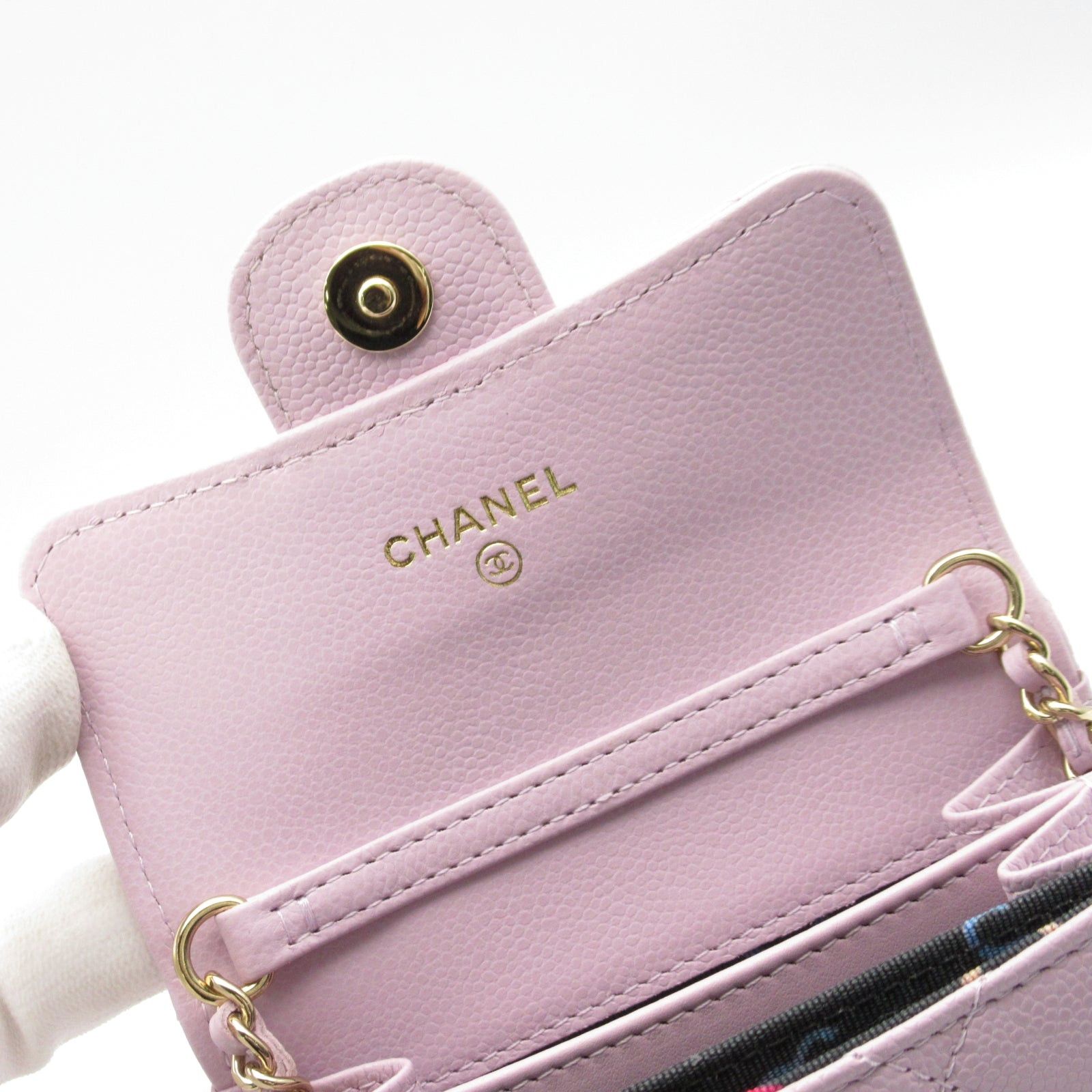 Chanel Chanel Matelasse With Chain Card Holder Shoulder Key Ring Caviar Skin (Grained Calf) Purple Lavender Gold Hardware Size ONE SIZE - 5 Thumbnail